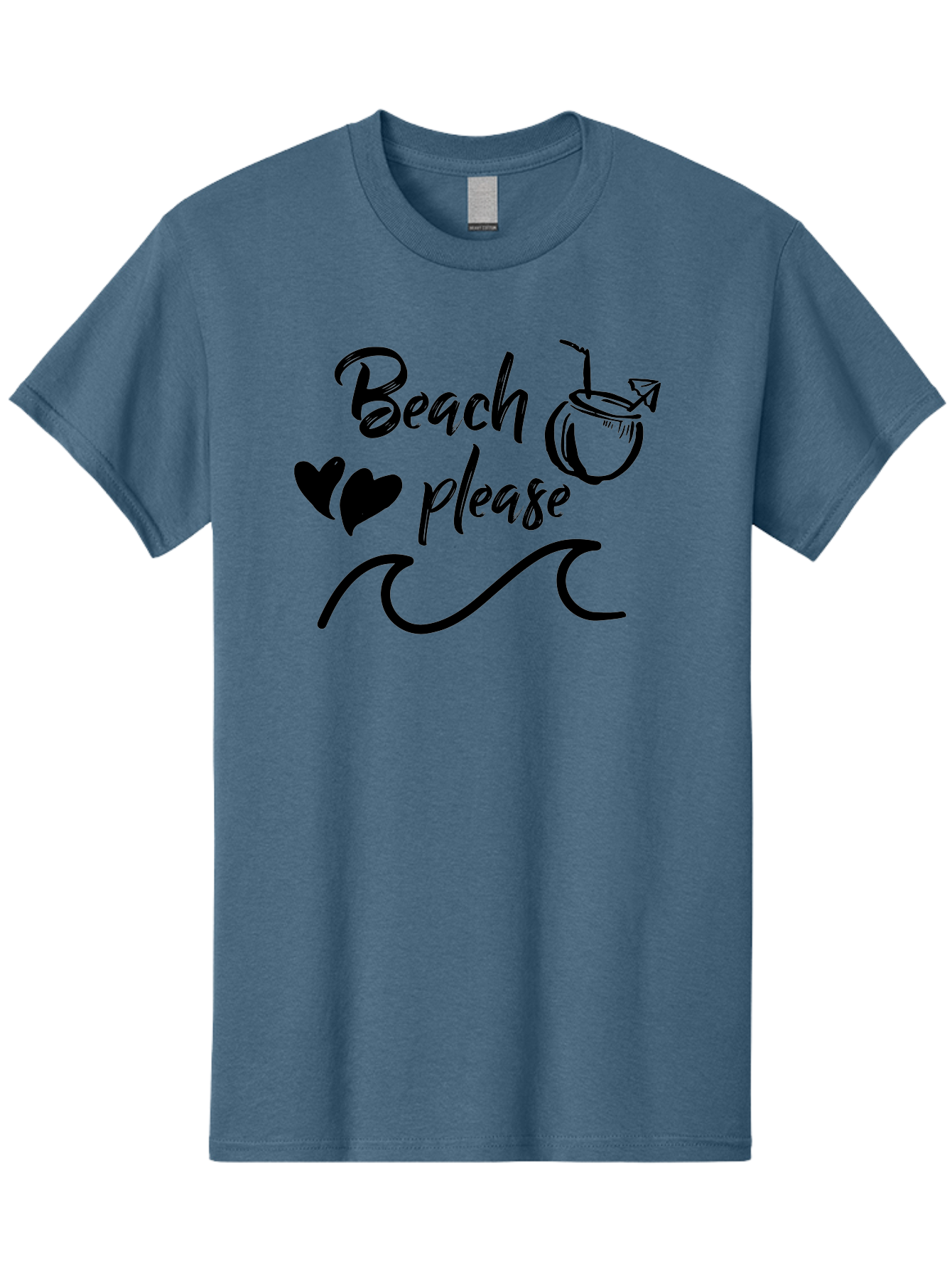 Beach-Please Men'S Graphic Tee, 100% Cotton, Comfortable Casual Summer Wear, Machine Washable, Beach Vibes, Summer Getaway, Tropical Paradise, Coconut Drink, Ocean Waves, Wavy Line Art, Black Hearts, Beachy Feel, Vacation Mode Aac503