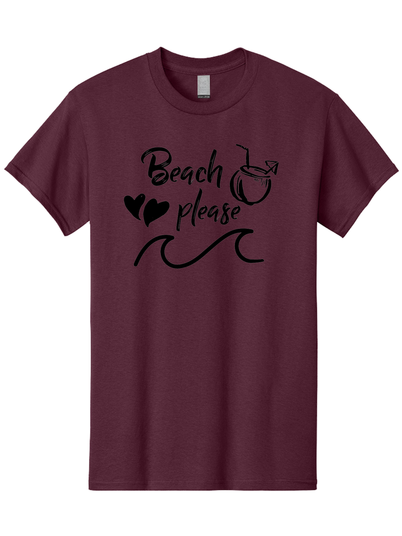 Beach-Please Men'S Graphic Tee, 100% Cotton, Comfortable Casual Summer Wear, Machine Washable, Beach Vibes, Summer Getaway, Tropical Paradise, Coconut Drink, Ocean Waves, Wavy Line Art, Black Hearts, Beachy Feel, Vacation Mode Aac503
