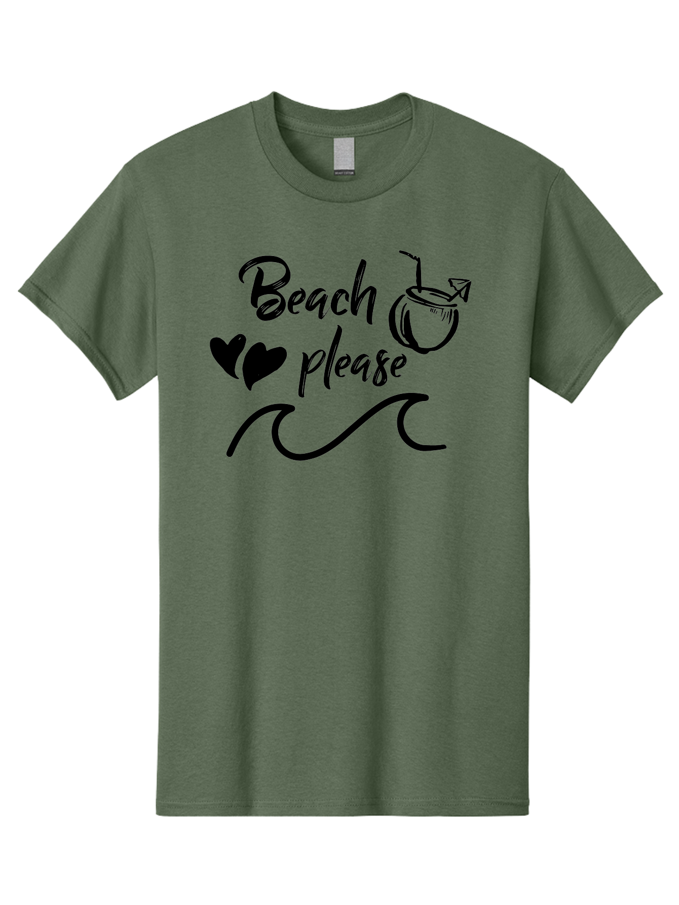 Beach-Please Men'S Graphic Tee, 100% Cotton, Comfortable Casual Summer Wear, Machine Washable, Beach Vibes, Summer Getaway, Tropical Paradise, Coconut Drink, Ocean Waves, Wavy Line Art, Black Hearts, Beachy Feel, Vacation Mode Aac503