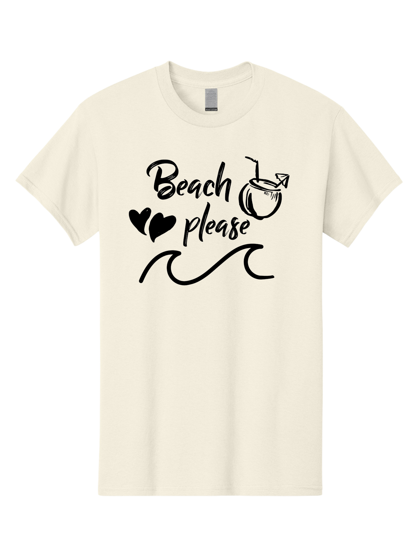 Beach-Please Men'S Graphic Tee, 100% Cotton, Comfortable Casual Summer Wear, Machine Washable, Beach Vibes, Summer Getaway, Tropical Paradise, Coconut Drink, Ocean Waves, Wavy Line Art, Black Hearts, Beachy Feel, Vacation Mode Aac503