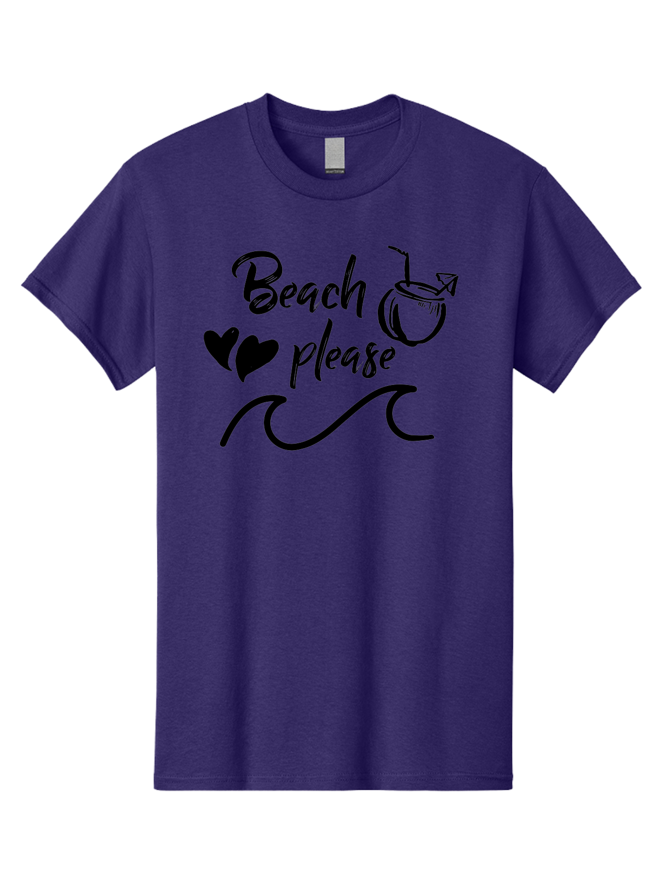 Beach-Please Men'S Graphic Tee, 100% Cotton, Comfortable Casual Summer Wear, Machine Washable, Beach Vibes, Summer Getaway, Tropical Paradise, Coconut Drink, Ocean Waves, Wavy Line Art, Black Hearts, Beachy Feel, Vacation Mode Aac503