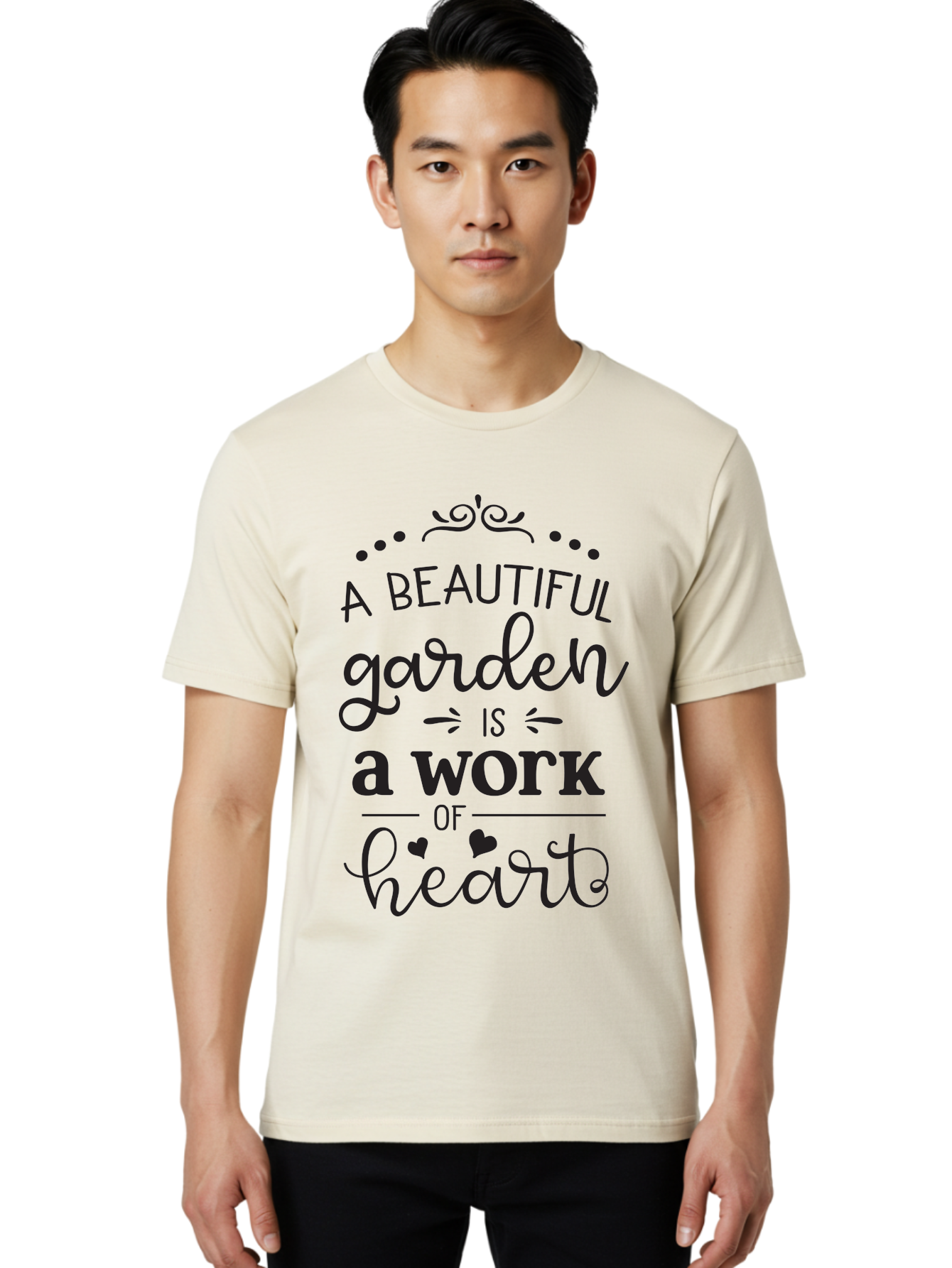 Beautiful-Garden-Is-Work-Of-Heart Men'S Graphic Tee, 100% Cotton, Comfortable Casual Summer Wear, Machine Washable, Inspirational Garden Quote, Beautiful Garden, Work Of Heart, Gardening Inspiration, Garden Love, Heartwarming Garden, Aac504