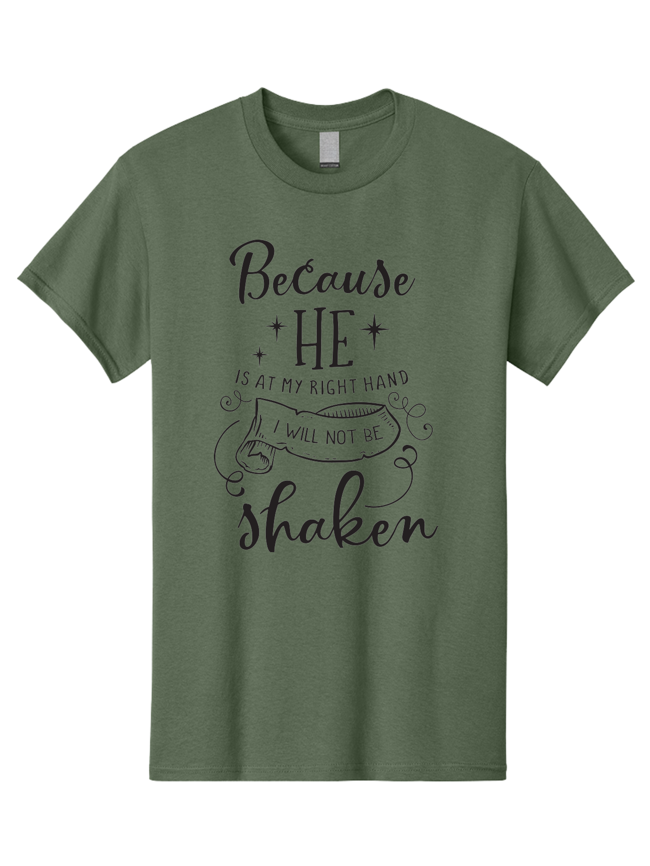 Because-He-Is-At-My-Right-Hand-I-Will-Not-Be-Shaken Men'S Graphic Tee, 100% Cotton, Comfortable Casual Summer Wear, Machine Washable, Inspirational Quote, Motivational Phrase, Faith-Based Design, Spiritual Message, Bible Verse, Scripture Art, Aac505