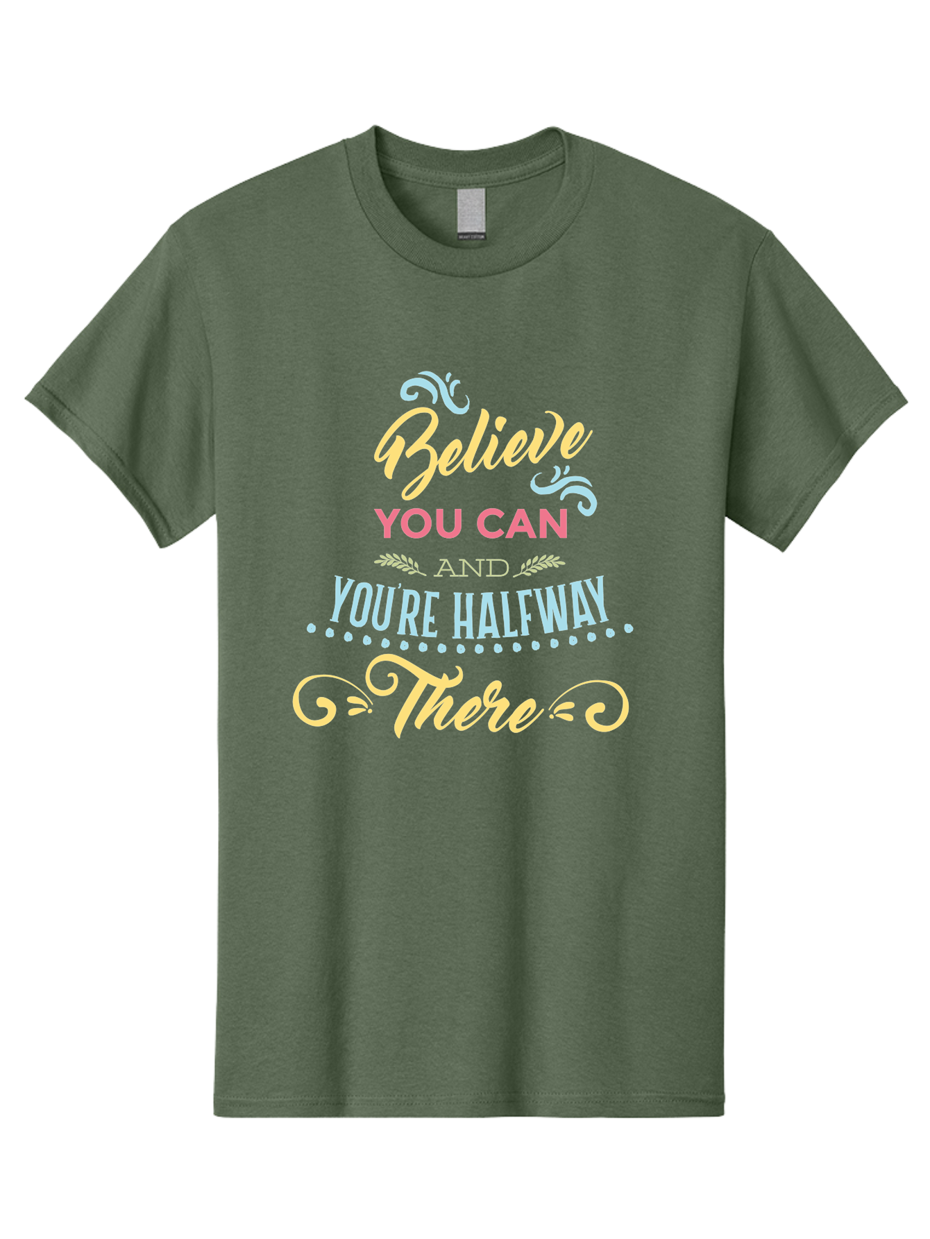 Believe-You-Can-And-You-Re-Halfway-There Men'S Graphic Tee, 100% Cotton, Comfortable Casual Summer Wear, Machine Washable, Motivational Quote, Believe In Yourself, Positive Affirmation, Inspirational Message, Empowerment, Confidence, Aac507