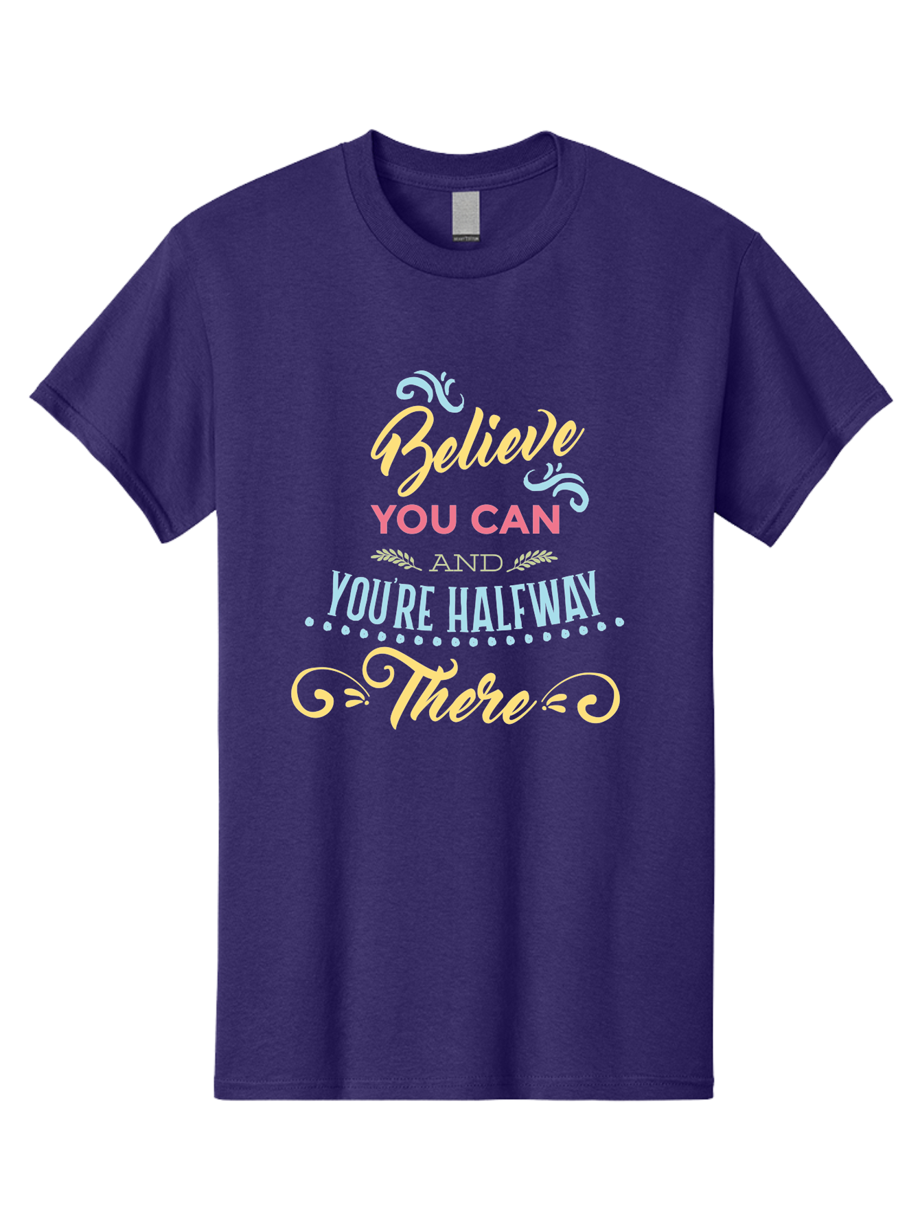Believe-You-Can-And-You-Re-Halfway-There Men'S Graphic Tee, 100% Cotton, Comfortable Casual Summer Wear, Machine Washable, Motivational Quote, Believe In Yourself, Positive Affirmation, Inspirational Message, Empowerment, Confidence, Aac507