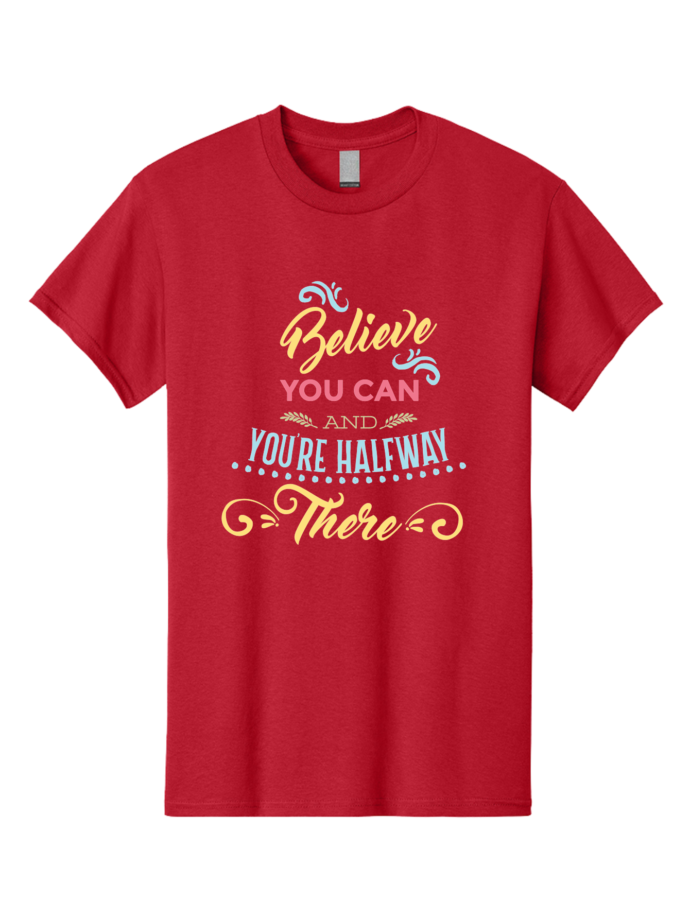 Believe-You-Can-And-You-Re-Halfway-There Men'S Graphic Tee, 100% Cotton, Comfortable Casual Summer Wear, Machine Washable, Motivational Quote, Believe In Yourself, Positive Affirmation, Inspirational Message, Empowerment, Confidence, Aac507
