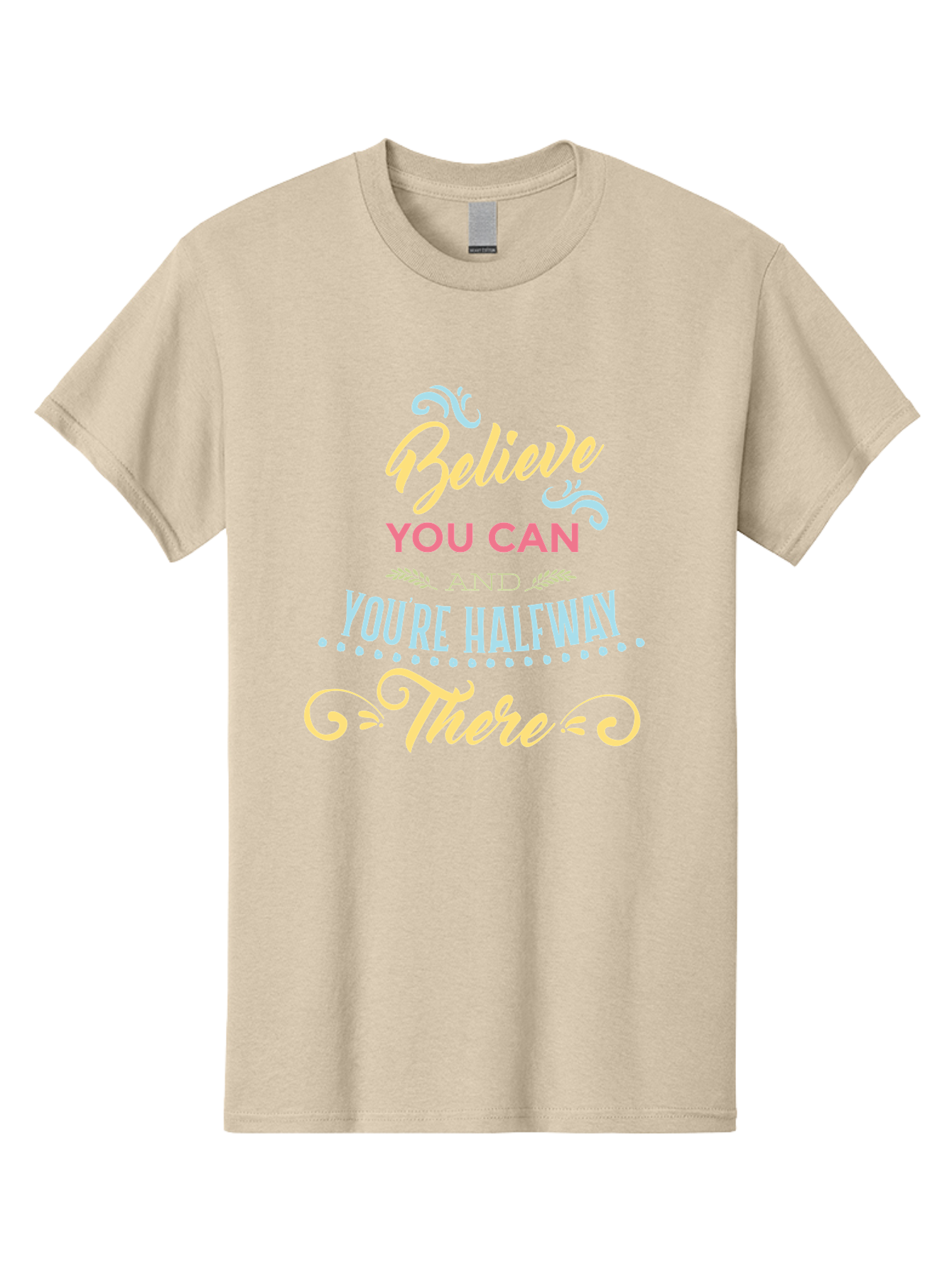Believe-You-Can-And-You-Re-Halfway-There Men'S Graphic Tee, 100% Cotton, Comfortable Casual Summer Wear, Machine Washable, Motivational Quote, Believe In Yourself, Positive Affirmation, Inspirational Message, Empowerment, Confidence, Aac507