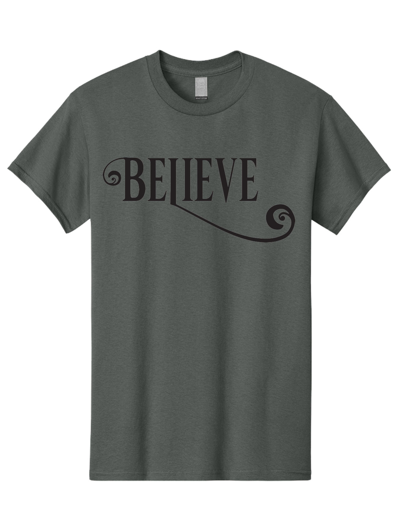 Believe Men'S Graphic Tee, 100% Cotton, Comfortable Casual Summer Wear, Machine Washable, Believe, Motivational Quote, Inspirational Message, Typography Art, Positive Affirmation, Empowerment, Self-Belief, Confidence Boost, Decorative Swirls, Aac508