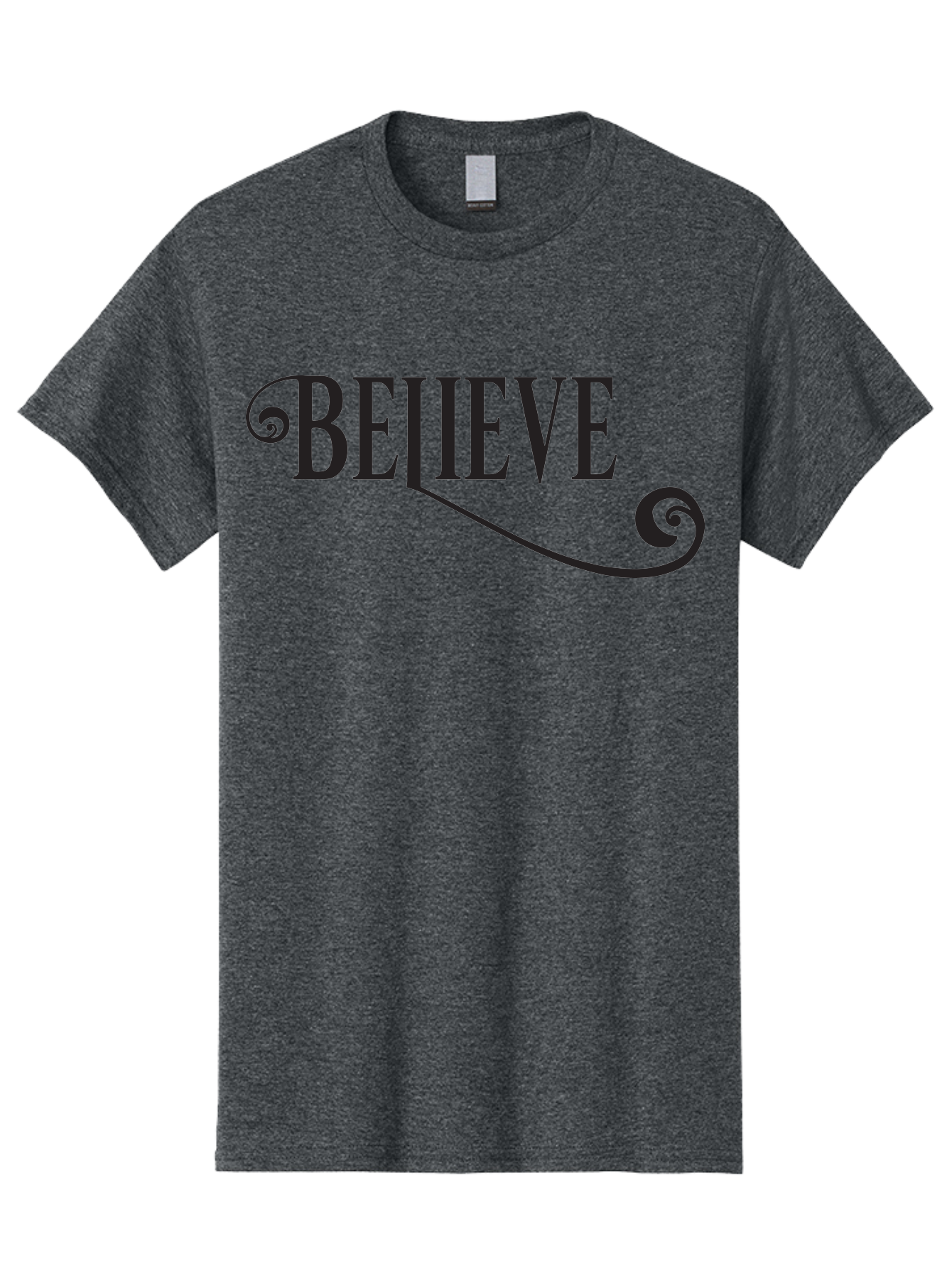 Believe Men'S Graphic Tee, 100% Cotton, Comfortable Casual Summer Wear, Machine Washable, Believe, Motivational Quote, Inspirational Message, Typography Art, Positive Affirmation, Empowerment, Self-Belief, Confidence Boost, Decorative Swirls, Aac508