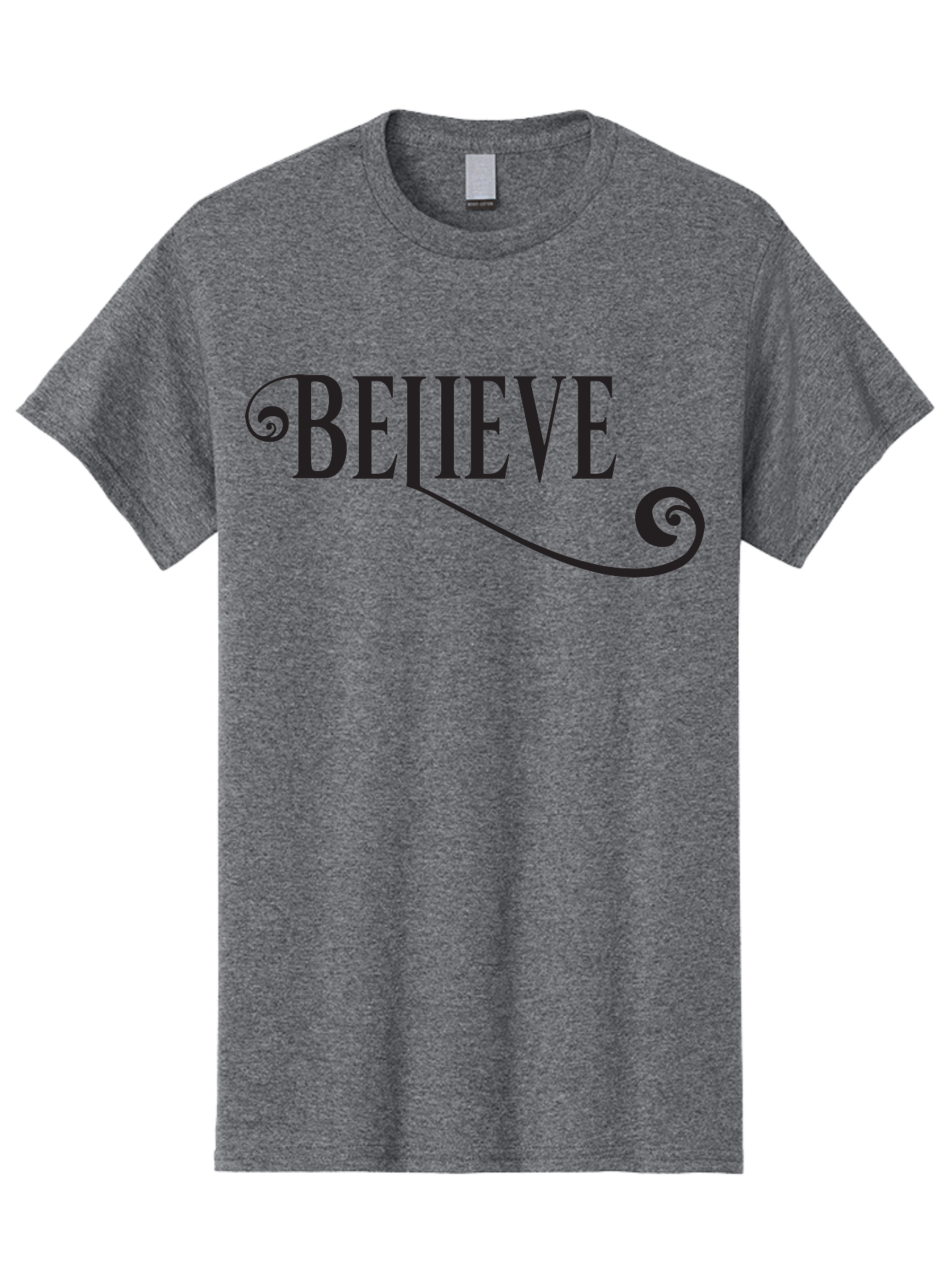 Believe Men'S Graphic Tee, 100% Cotton, Comfortable Casual Summer Wear, Machine Washable, Believe, Motivational Quote, Inspirational Message, Typography Art, Positive Affirmation, Empowerment, Self-Belief, Confidence Boost, Decorative Swirls, Aac508