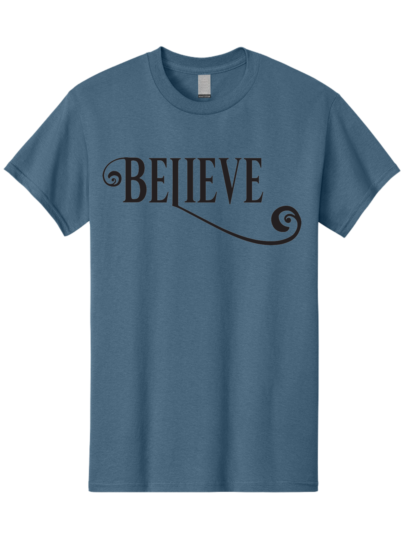 Believe Men'S Graphic Tee, 100% Cotton, Comfortable Casual Summer Wear, Machine Washable, Believe, Motivational Quote, Inspirational Message, Typography Art, Positive Affirmation, Empowerment, Self-Belief, Confidence Boost, Decorative Swirls, Aac508