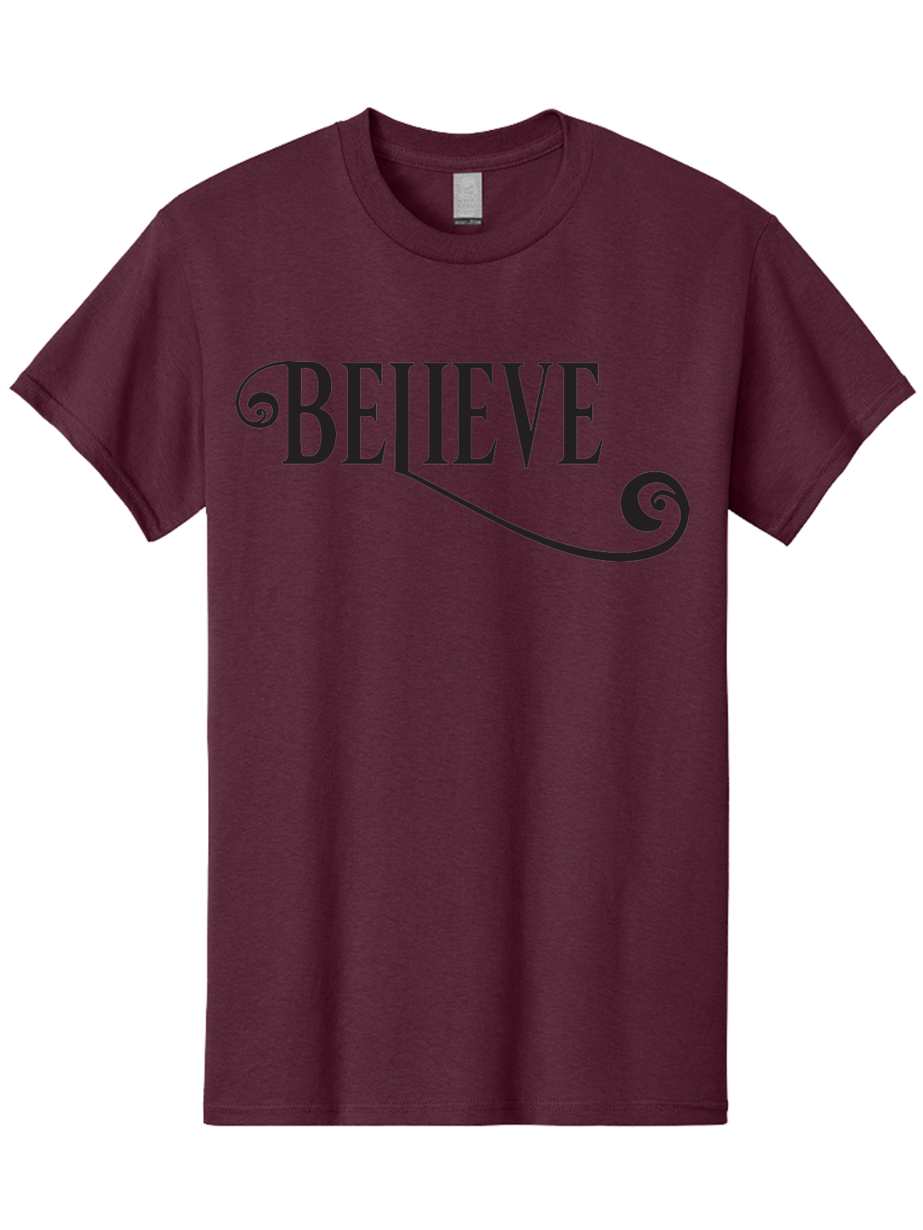 Believe Men'S Graphic Tee, 100% Cotton, Comfortable Casual Summer Wear, Machine Washable, Believe, Motivational Quote, Inspirational Message, Typography Art, Positive Affirmation, Empowerment, Self-Belief, Confidence Boost, Decorative Swirls, Aac508