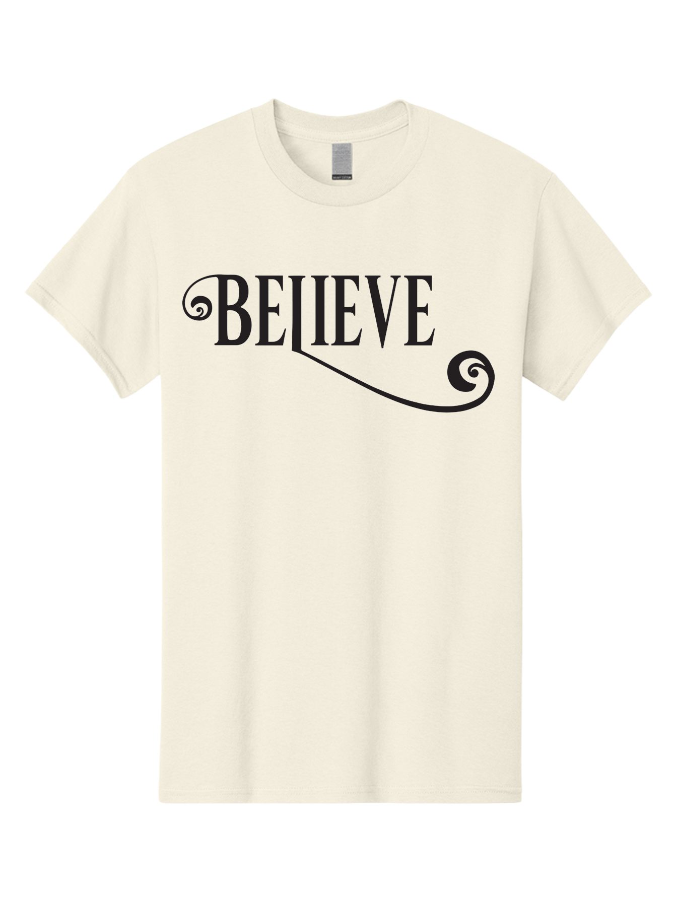Believe Men'S Graphic Tee, 100% Cotton, Comfortable Casual Summer Wear, Machine Washable, Believe, Motivational Quote, Inspirational Message, Typography Art, Positive Affirmation, Empowerment, Self-Belief, Confidence Boost, Decorative Swirls, Aac508