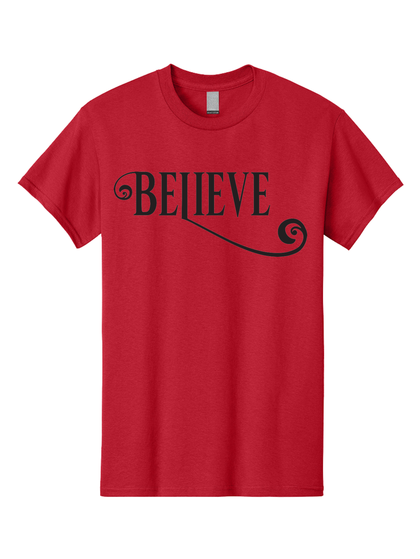 Believe Men'S Graphic Tee, 100% Cotton, Comfortable Casual Summer Wear, Machine Washable, Believe, Motivational Quote, Inspirational Message, Typography Art, Positive Affirmation, Empowerment, Self-Belief, Confidence Boost, Decorative Swirls, Aac508