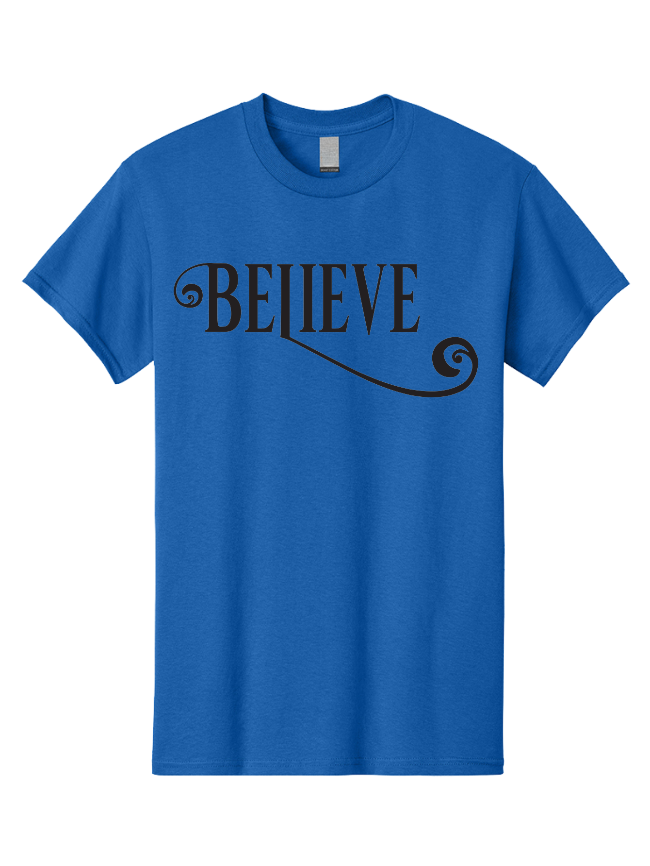 Believe Men'S Graphic Tee, 100% Cotton, Comfortable Casual Summer Wear, Machine Washable, Believe, Motivational Quote, Inspirational Message, Typography Art, Positive Affirmation, Empowerment, Self-Belief, Confidence Boost, Decorative Swirls, Aac508
