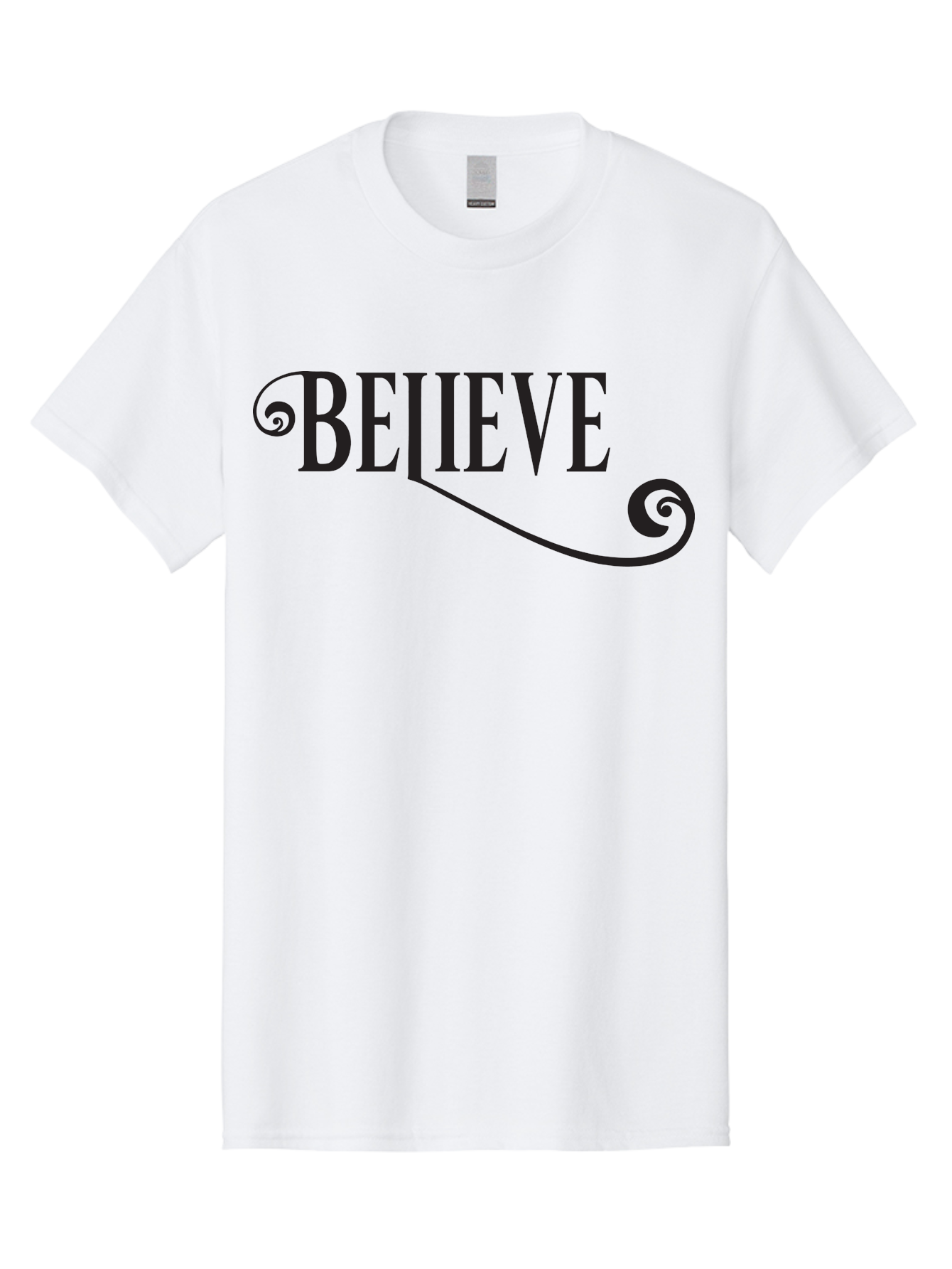 Believe Men'S Graphic Tee, 100% Cotton, Comfortable Casual Summer Wear, Machine Washable, Believe, Motivational Quote, Inspirational Message, Typography Art, Positive Affirmation, Empowerment, Self-Belief, Confidence Boost, Decorative Swirls, Aac508