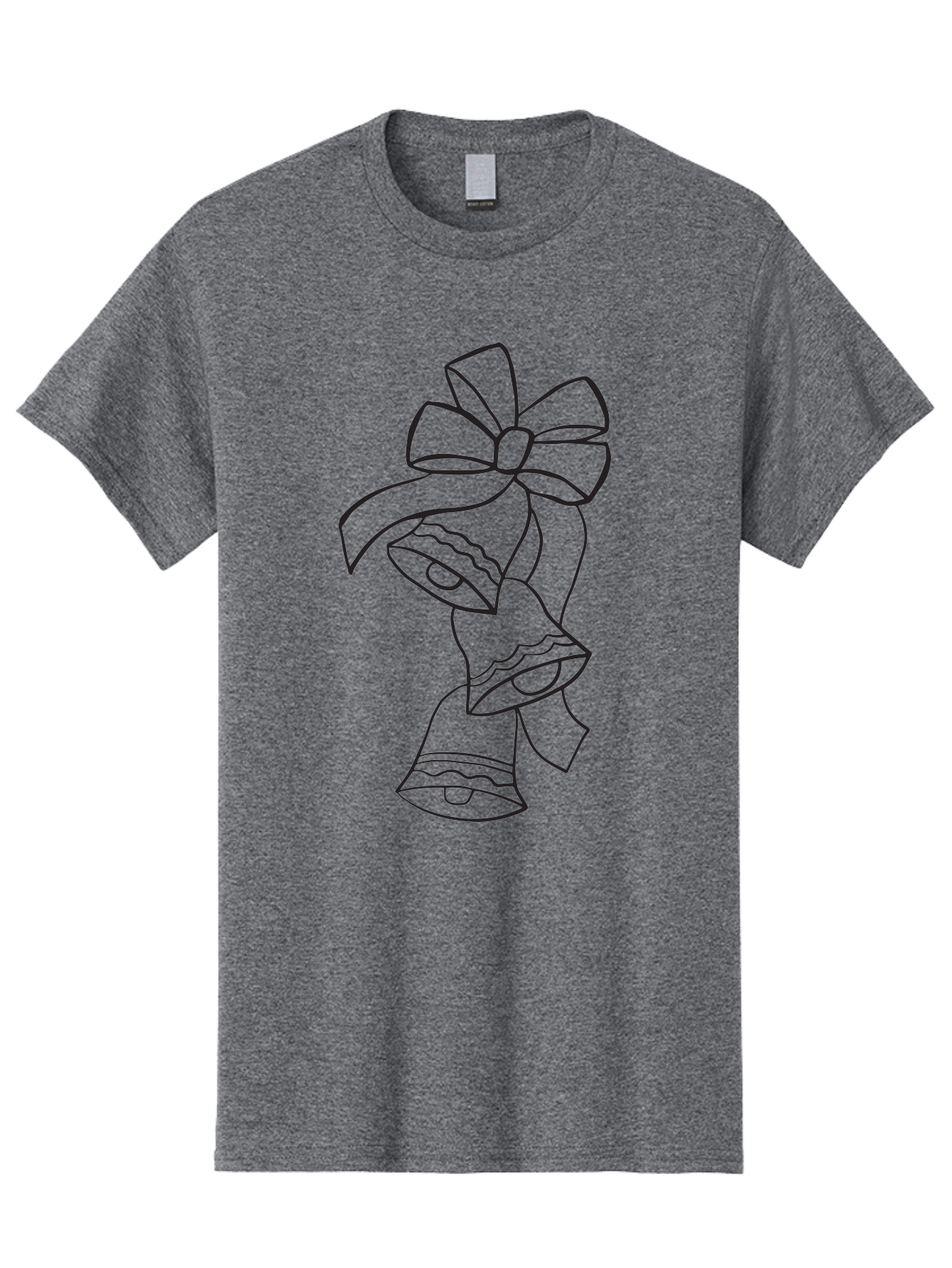 Bells-With-Bow Men'S Graphic Tee, 100% Cotton, Comfortable Casual Summer Wear, Machine Washable, Christmas Bells, Holiday Decor, Festive Decoration, Jingle Bells, Ribbon Bow, Black Outline, Simple Design, Minimalist Art, Winter Theme Aac510