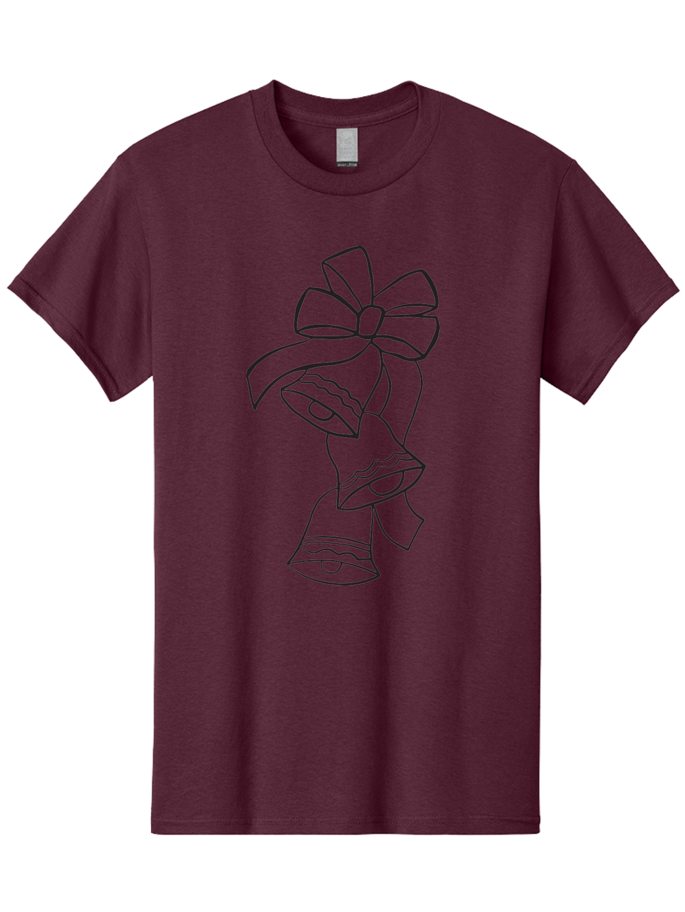 Bells-With-Bow Men'S Graphic Tee, 100% Cotton, Comfortable Casual Summer Wear, Machine Washable, Christmas Bells, Holiday Decor, Festive Decoration, Jingle Bells, Ribbon Bow, Black Outline, Simple Design, Minimalist Art, Winter Theme Aac510
