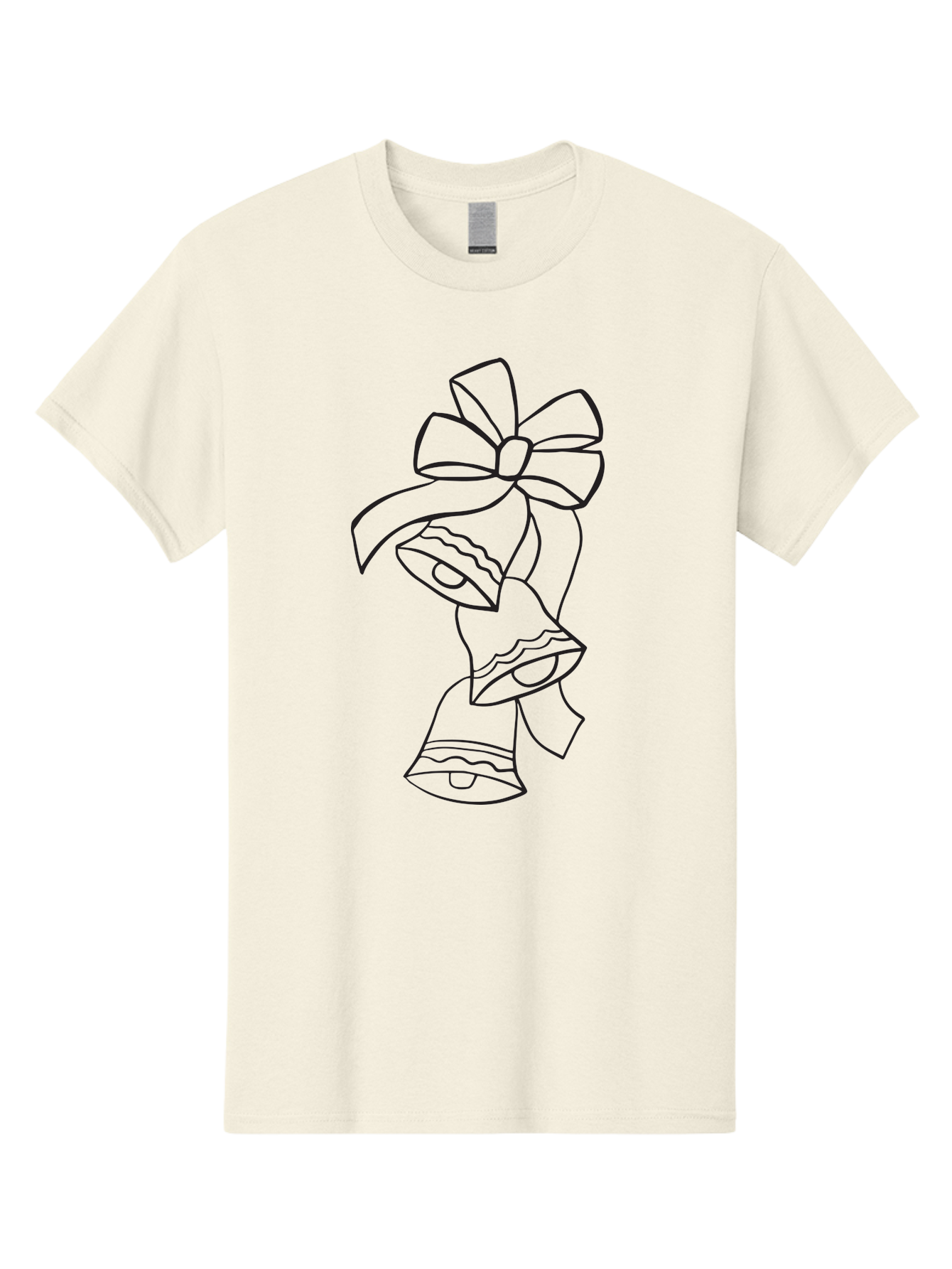 Bells-With-Bow Men'S Graphic Tee, 100% Cotton, Comfortable Casual Summer Wear, Machine Washable, Christmas Bells, Holiday Decor, Festive Decoration, Jingle Bells, Ribbon Bow, Black Outline, Simple Design, Minimalist Art, Winter Theme Aac510