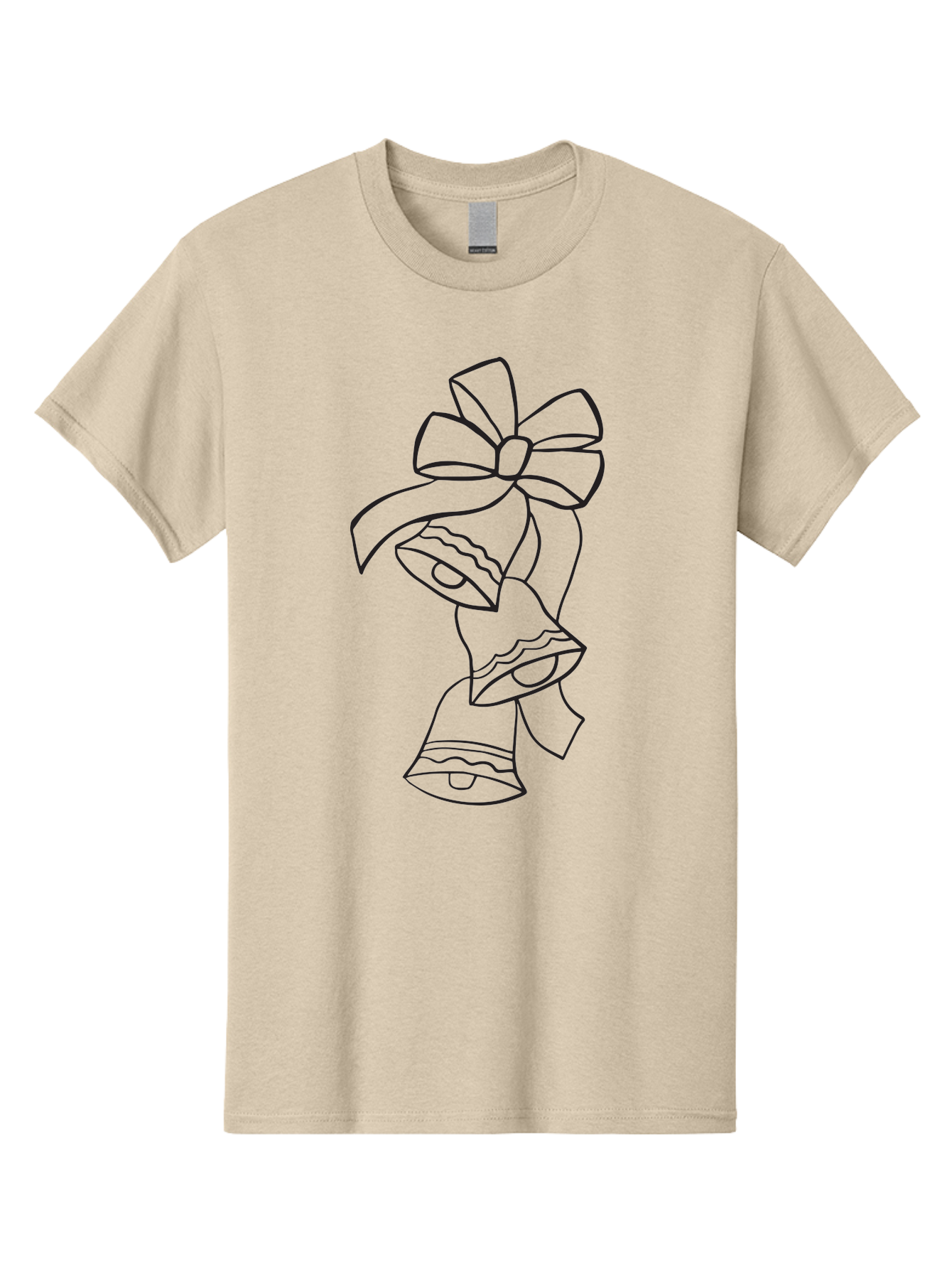 Bells-With-Bow Men'S Graphic Tee, 100% Cotton, Comfortable Casual Summer Wear, Machine Washable, Christmas Bells, Holiday Decor, Festive Decoration, Jingle Bells, Ribbon Bow, Black Outline, Simple Design, Minimalist Art, Winter Theme Aac510