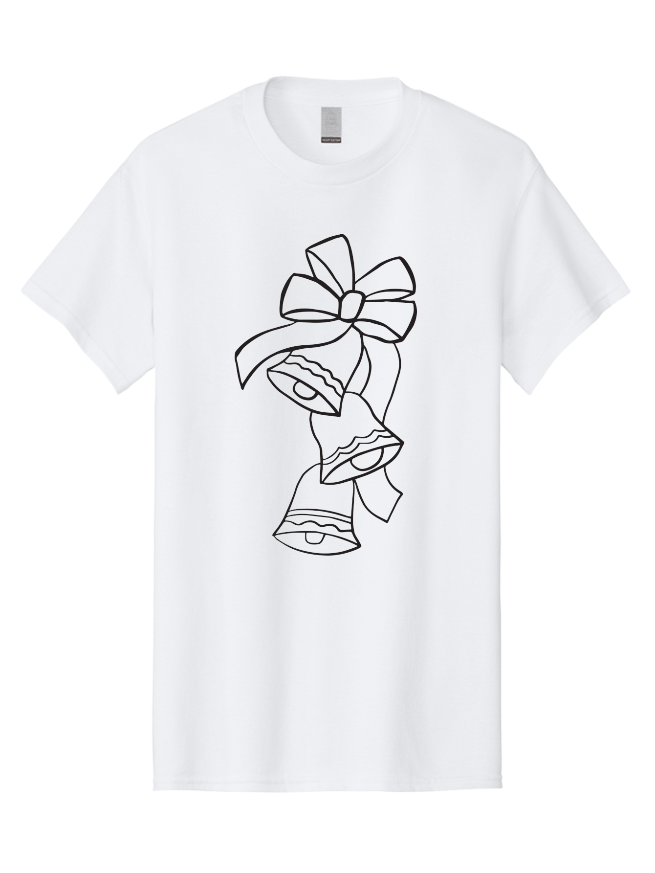 Bells-With-Bow Men'S Graphic Tee, 100% Cotton, Comfortable Casual Summer Wear, Machine Washable, Christmas Bells, Holiday Decor, Festive Decoration, Jingle Bells, Ribbon Bow, Black Outline, Simple Design, Minimalist Art, Winter Theme Aac510