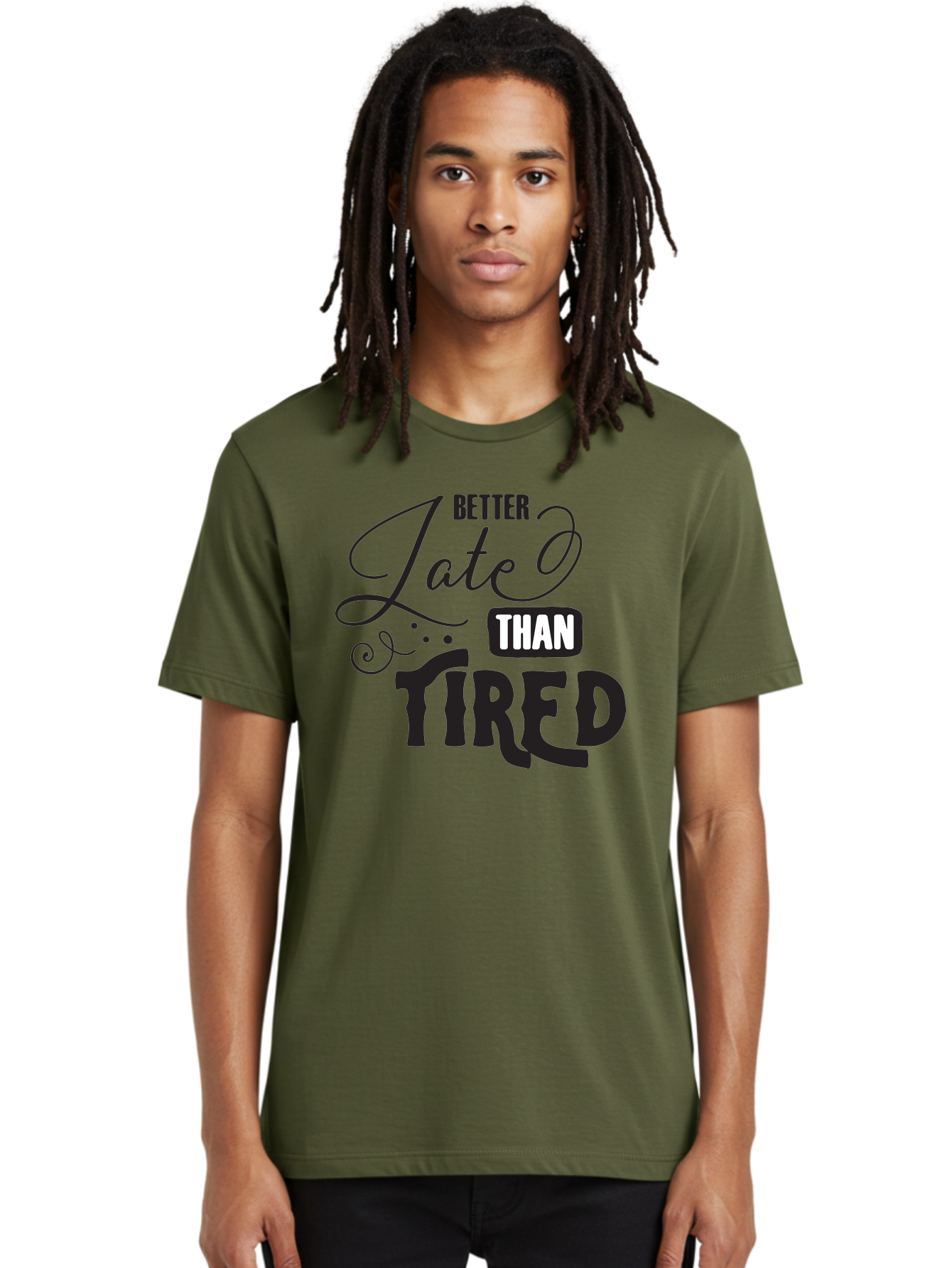 Better-Late-Than-Tired Men'S Graphic Tee, 100% Cotton, Comfortable Casual Summer Wear, Machine Washable, Motivational Quote, Productivity, Inspiration, Positive Vibes, Work Ethic, Time Management, Better Late Than Tired Aac512