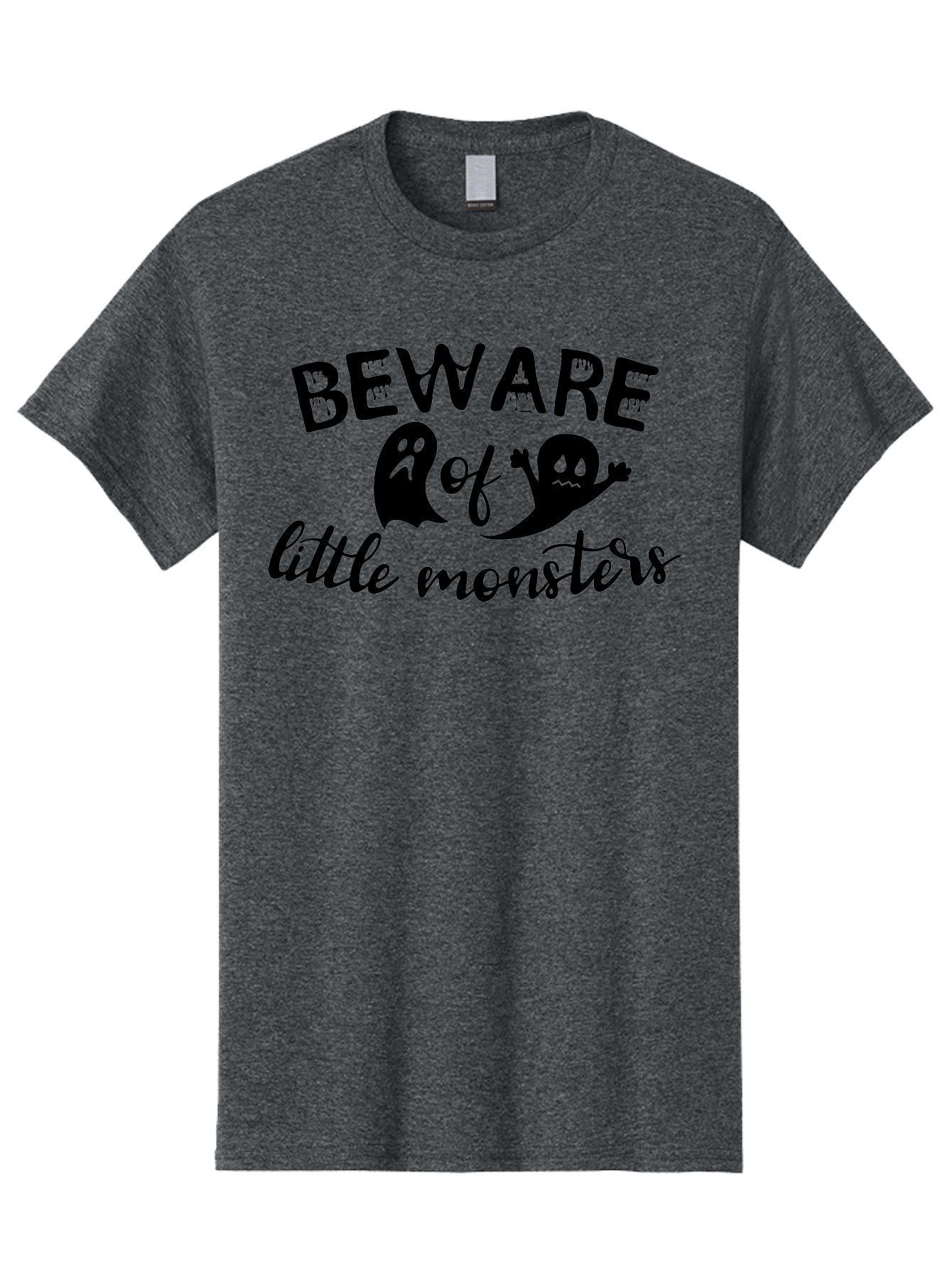 Beware-Of-Little-Monsters Men'S Graphic Tee, 100% Cotton, Comfortable Casual Summer Wear, Machine Washable, Halloween Graphic, Beware Of Little Monsters, Ghostly Figures, Spooky Atmosphere, Black Silhouettes, Creepy Warning, Halloween Theme, Aac513