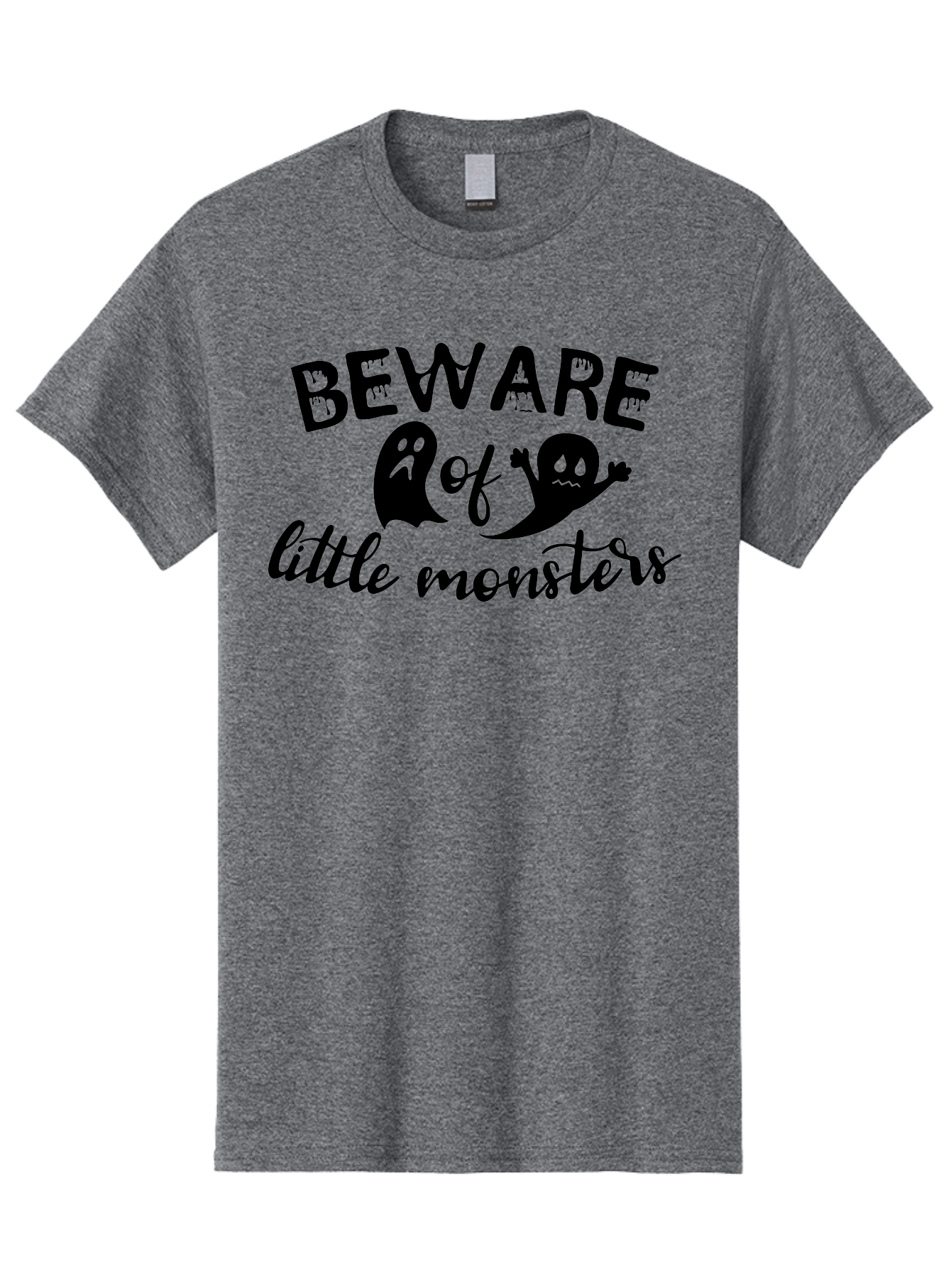 Beware-Of-Little-Monsters Men'S Graphic Tee, 100% Cotton, Comfortable Casual Summer Wear, Machine Washable, Halloween Graphic, Beware Of Little Monsters, Ghostly Figures, Spooky Atmosphere, Black Silhouettes, Creepy Warning, Halloween Theme, Aac513