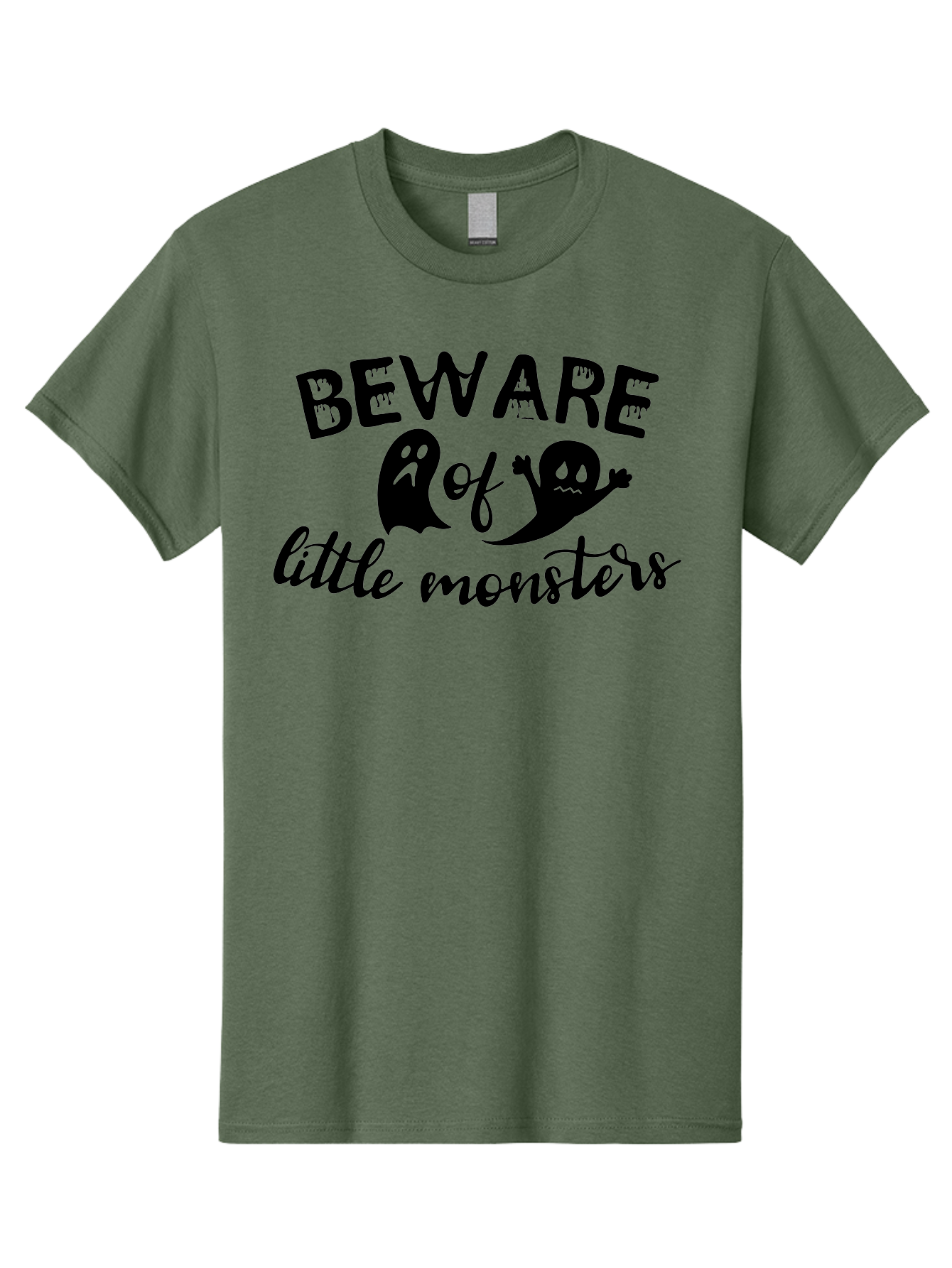 Beware-Of-Little-Monsters Men'S Graphic Tee, 100% Cotton, Comfortable Casual Summer Wear, Machine Washable, Halloween Graphic, Beware Of Little Monsters, Ghostly Figures, Spooky Atmosphere, Black Silhouettes, Creepy Warning, Halloween Theme, Aac513