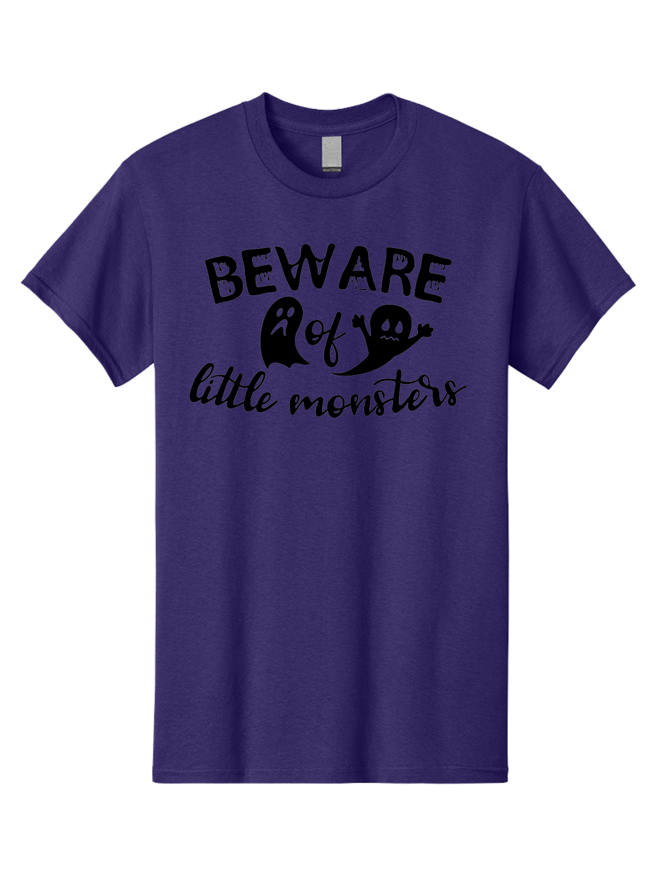 Beware-Of-Little-Monsters Men'S Graphic Tee, 100% Cotton, Comfortable Casual Summer Wear, Machine Washable, Halloween Graphic, Beware Of Little Monsters, Ghostly Figures, Spooky Atmosphere, Black Silhouettes, Creepy Warning, Halloween Theme, Aac513