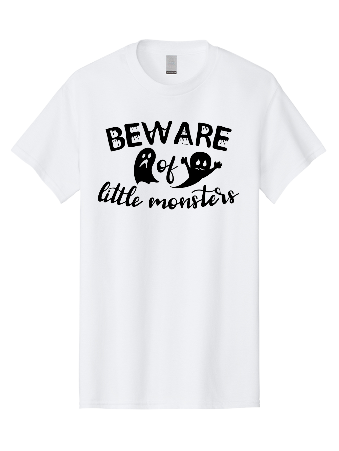 Beware-Of-Little-Monsters Men'S Graphic Tee, 100% Cotton, Comfortable Casual Summer Wear, Machine Washable, Halloween Graphic, Beware Of Little Monsters, Ghostly Figures, Spooky Atmosphere, Black Silhouettes, Creepy Warning, Halloween Theme, Aac513