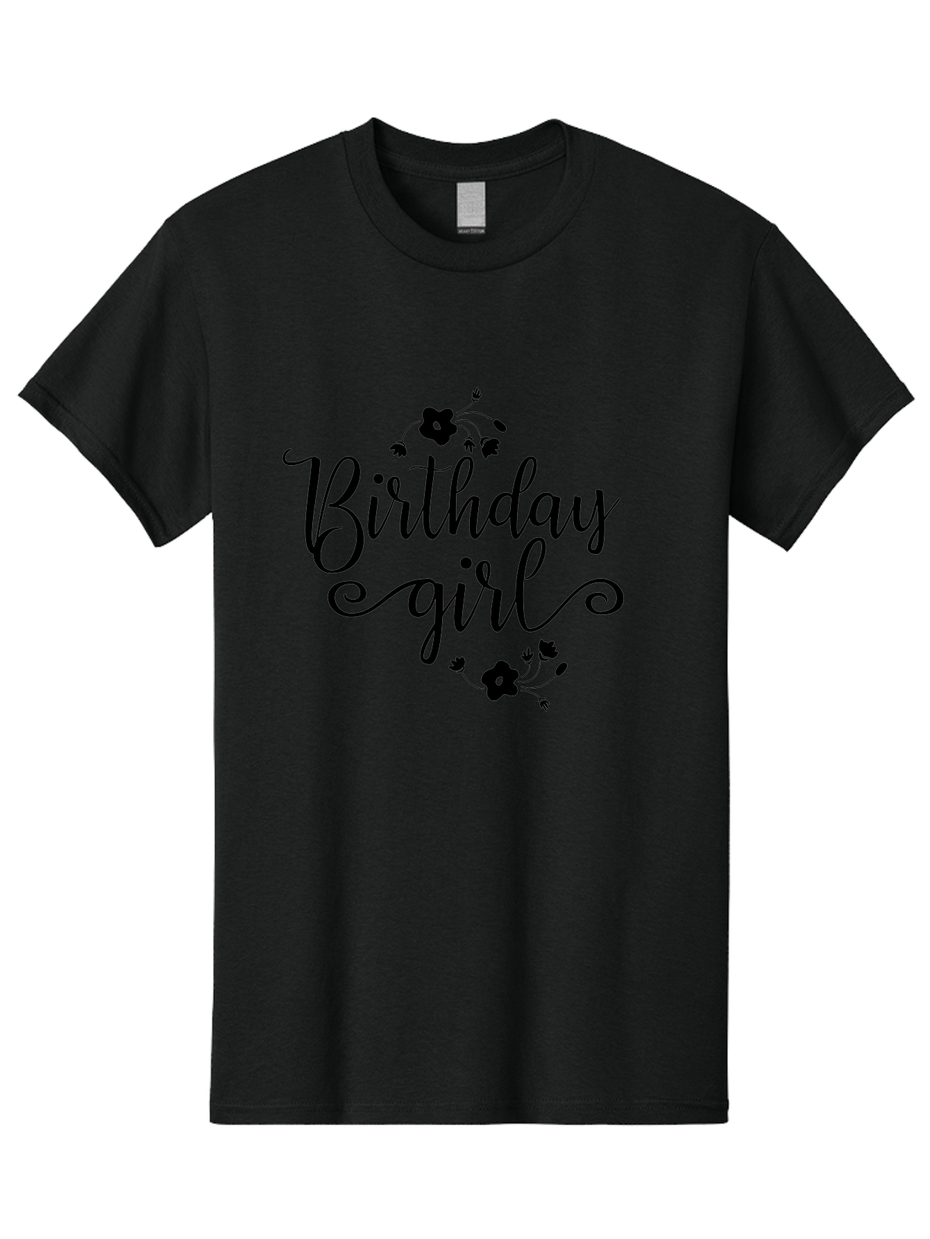 Birthday-Girl Men'S Graphic Tee, 100% Cotton, Comfortable Casual Summer Wear, Machine Washable, Birthday Girl, Black Lettering, Floral Design, Celebratory Theme, Elegant Typography, Special Occasion, Flowers, Birthday Wishes Aac515