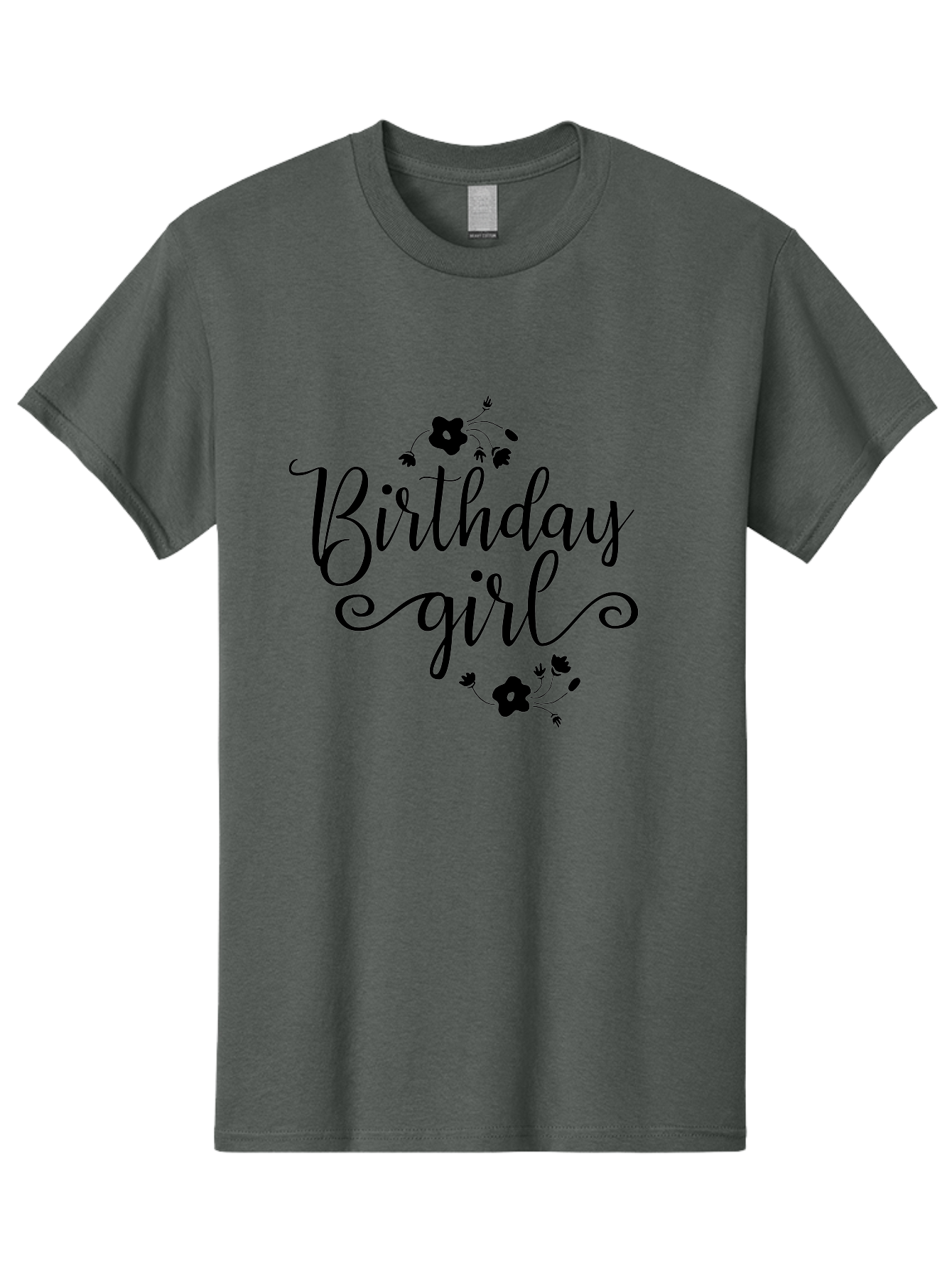 Birthday-Girl Men'S Graphic Tee, 100% Cotton, Comfortable Casual Summer Wear, Machine Washable, Birthday Girl, Black Lettering, Floral Design, Celebratory Theme, Elegant Typography, Special Occasion, Flowers, Birthday Wishes Aac515