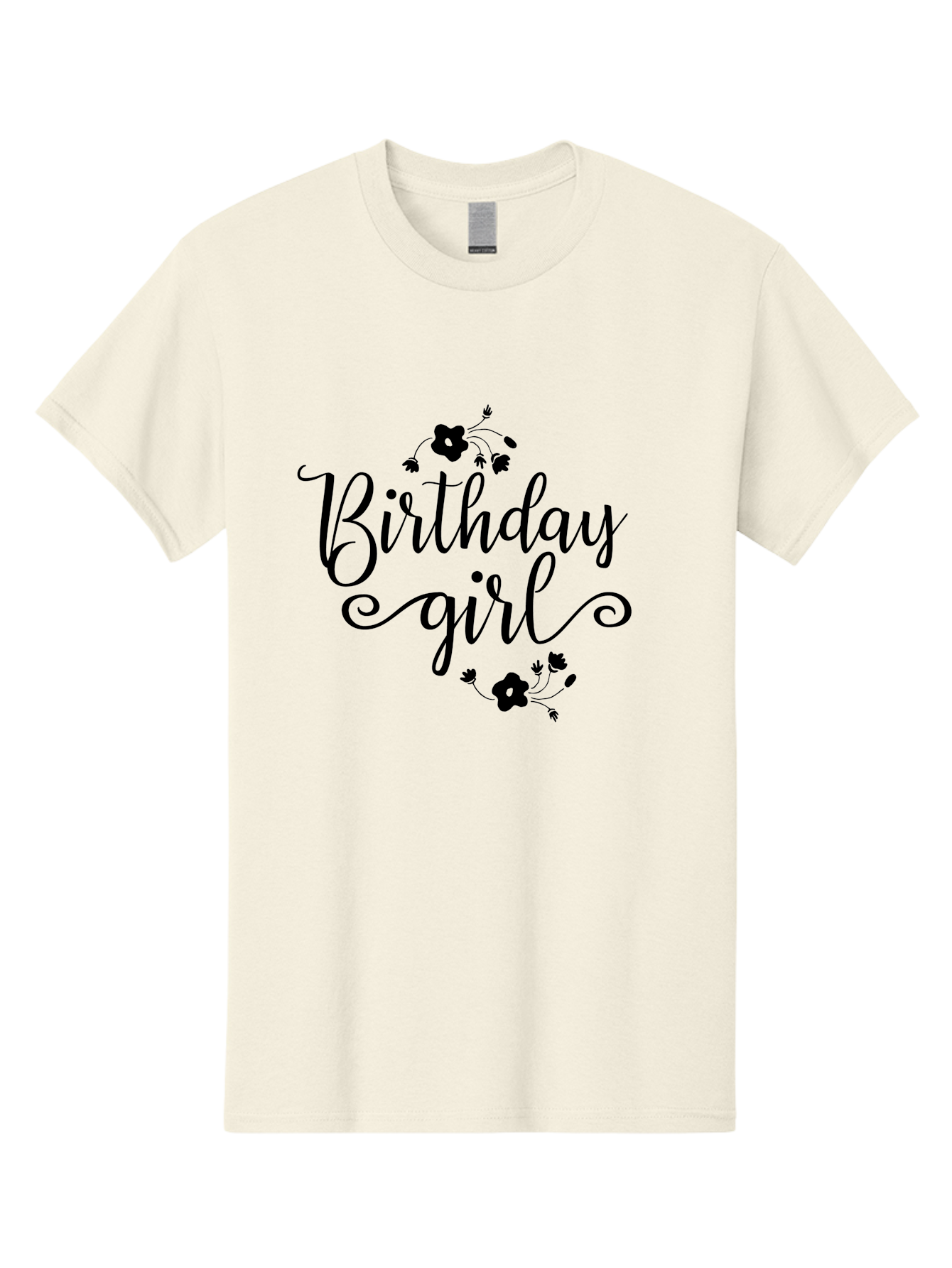 Birthday-Girl Men'S Graphic Tee, 100% Cotton, Comfortable Casual Summer Wear, Machine Washable, Birthday Girl, Black Lettering, Floral Design, Celebratory Theme, Elegant Typography, Special Occasion, Flowers, Birthday Wishes Aac515