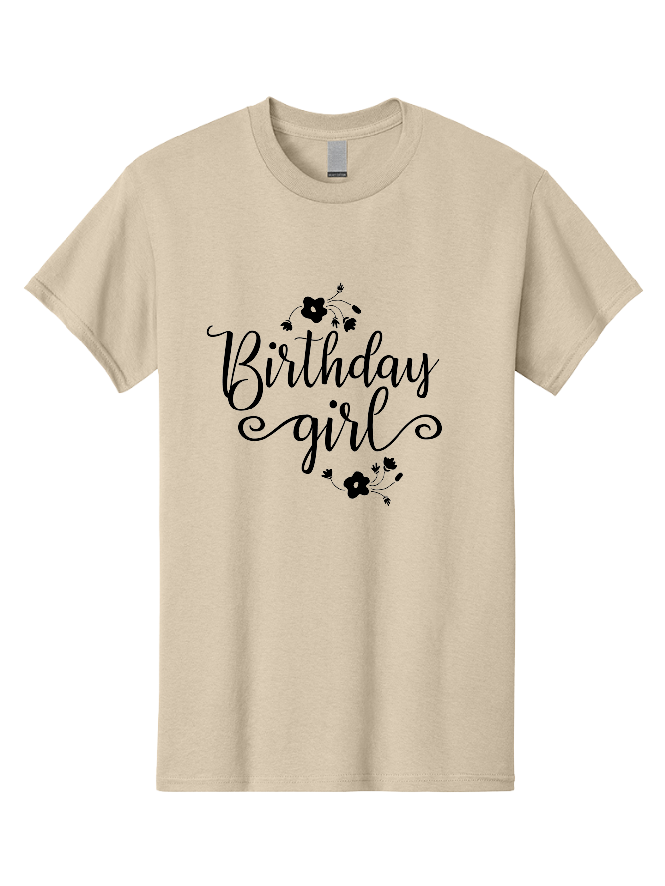 Birthday-Girl Men'S Graphic Tee, 100% Cotton, Comfortable Casual Summer Wear, Machine Washable, Birthday Girl, Black Lettering, Floral Design, Celebratory Theme, Elegant Typography, Special Occasion, Flowers, Birthday Wishes Aac515