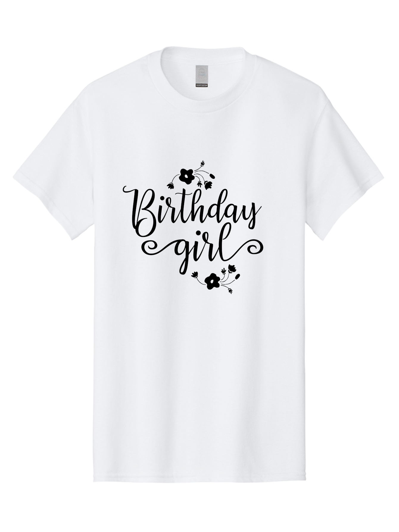 Birthday-Girl Men'S Graphic Tee, 100% Cotton, Comfortable Casual Summer Wear, Machine Washable, Birthday Girl, Black Lettering, Floral Design, Celebratory Theme, Elegant Typography, Special Occasion, Flowers, Birthday Wishes Aac515