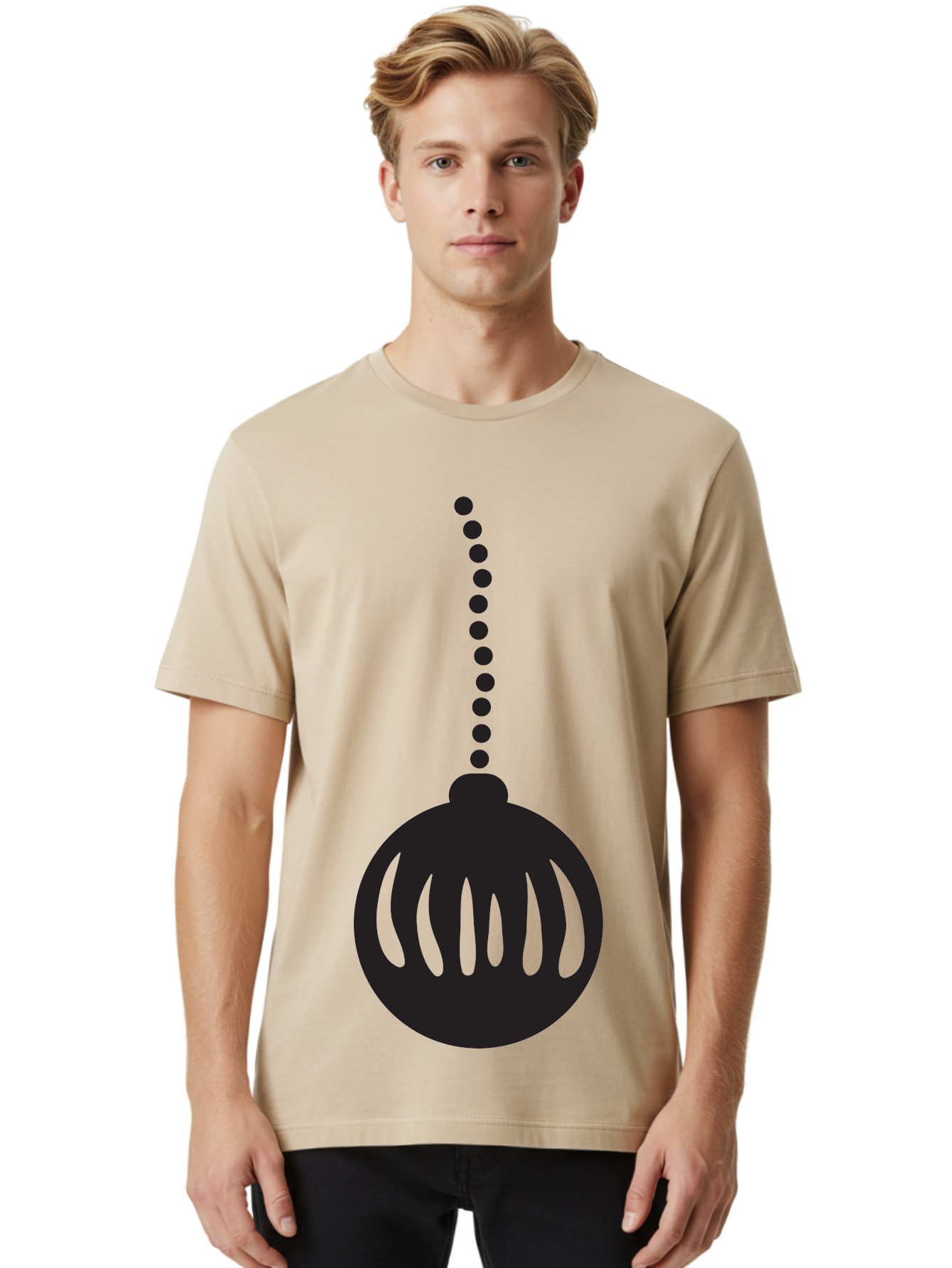 Black-Christmas-Ornament Men'S Graphic Tee, 100% Cotton, Comfortable Casual Summer Wear, Machine Washable, Chandelier, Luxury Lighting, Modern Decor, Stylish Fixture, Elegant Design, Sophisticated Ambiance, High-End Interior Aac518