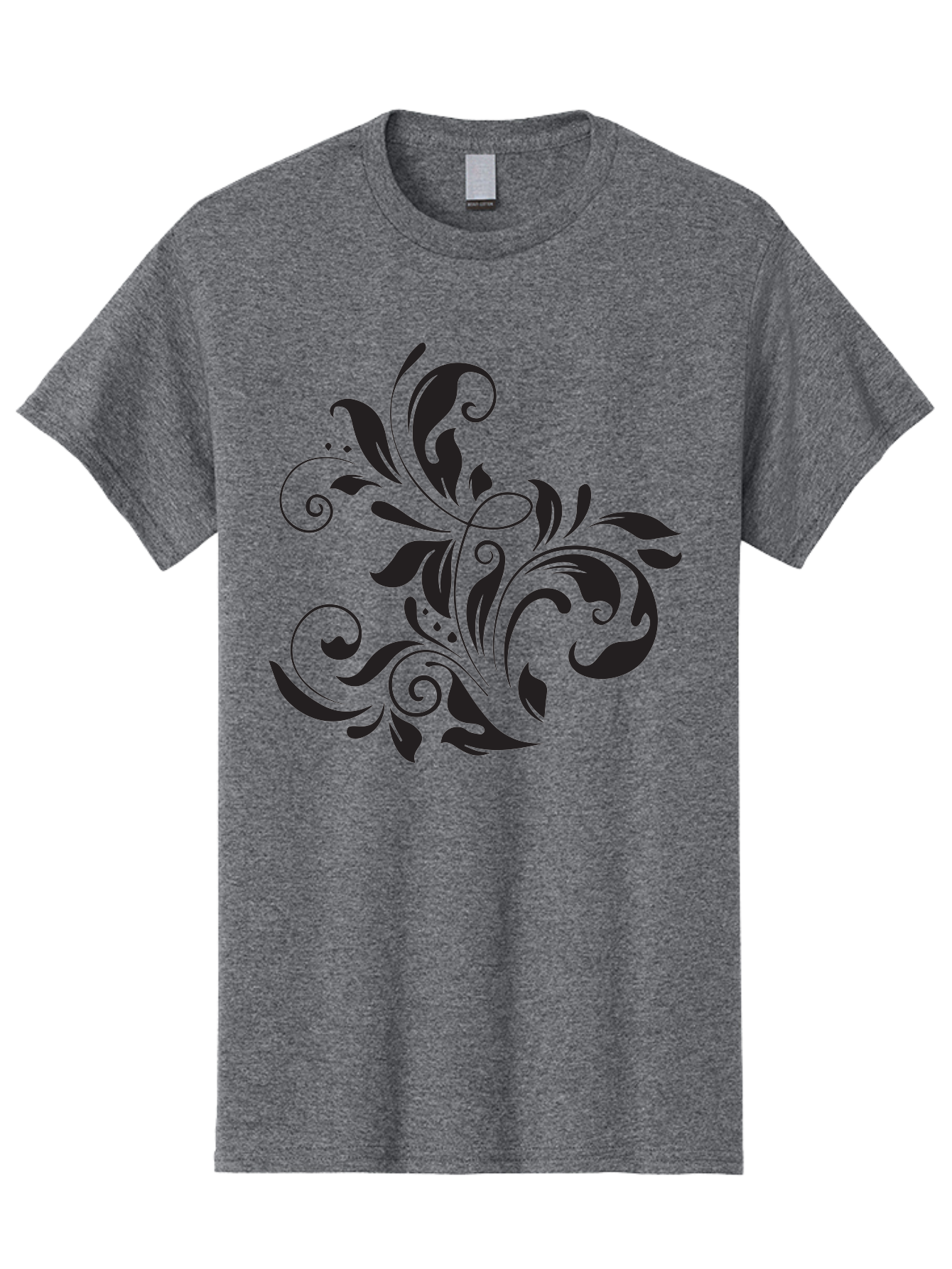 Black-Floral-Pattern Men'S Graphic Tee, 100% Cotton, Comfortable Casual Summer Wear, Machine Washable, Black Floral Pattern, Swirling Leaves, Ornate Design, Decorative Elements, Intricate Details, Elegant Graphics Aac519