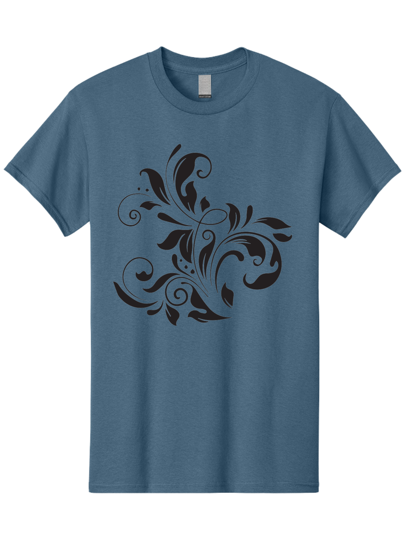 Black-Floral-Pattern Men'S Graphic Tee, 100% Cotton, Comfortable Casual Summer Wear, Machine Washable, Black Floral Pattern, Swirling Leaves, Ornate Design, Decorative Elements, Intricate Details, Elegant Graphics Aac519