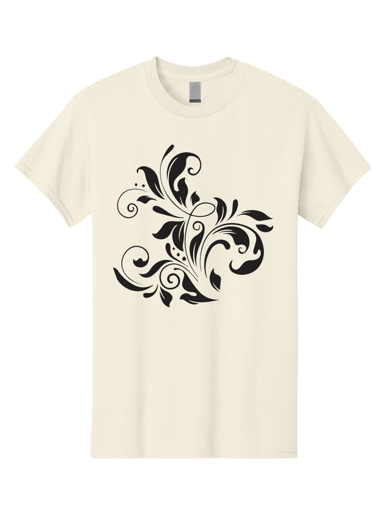 Black-Floral-Pattern Men'S Graphic Tee, 100% Cotton, Comfortable Casual Summer Wear, Machine Washable, Black Floral Pattern, Swirling Leaves, Ornate Design, Decorative Elements, Intricate Details, Elegant Graphics Aac519