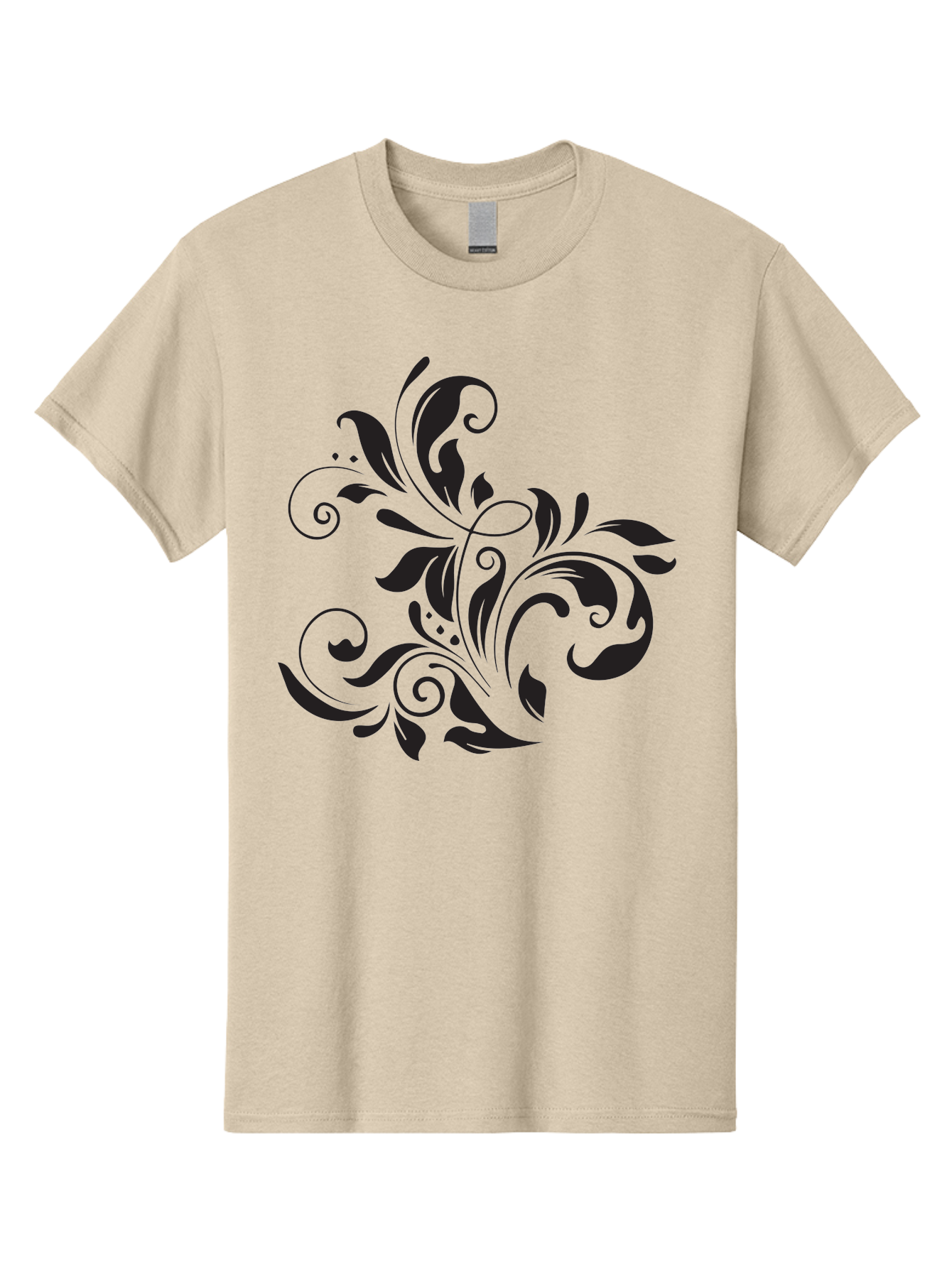 Black-Floral-Pattern Men'S Graphic Tee, 100% Cotton, Comfortable Casual Summer Wear, Machine Washable, Black Floral Pattern, Swirling Leaves, Ornate Design, Decorative Elements, Intricate Details, Elegant Graphics Aac519