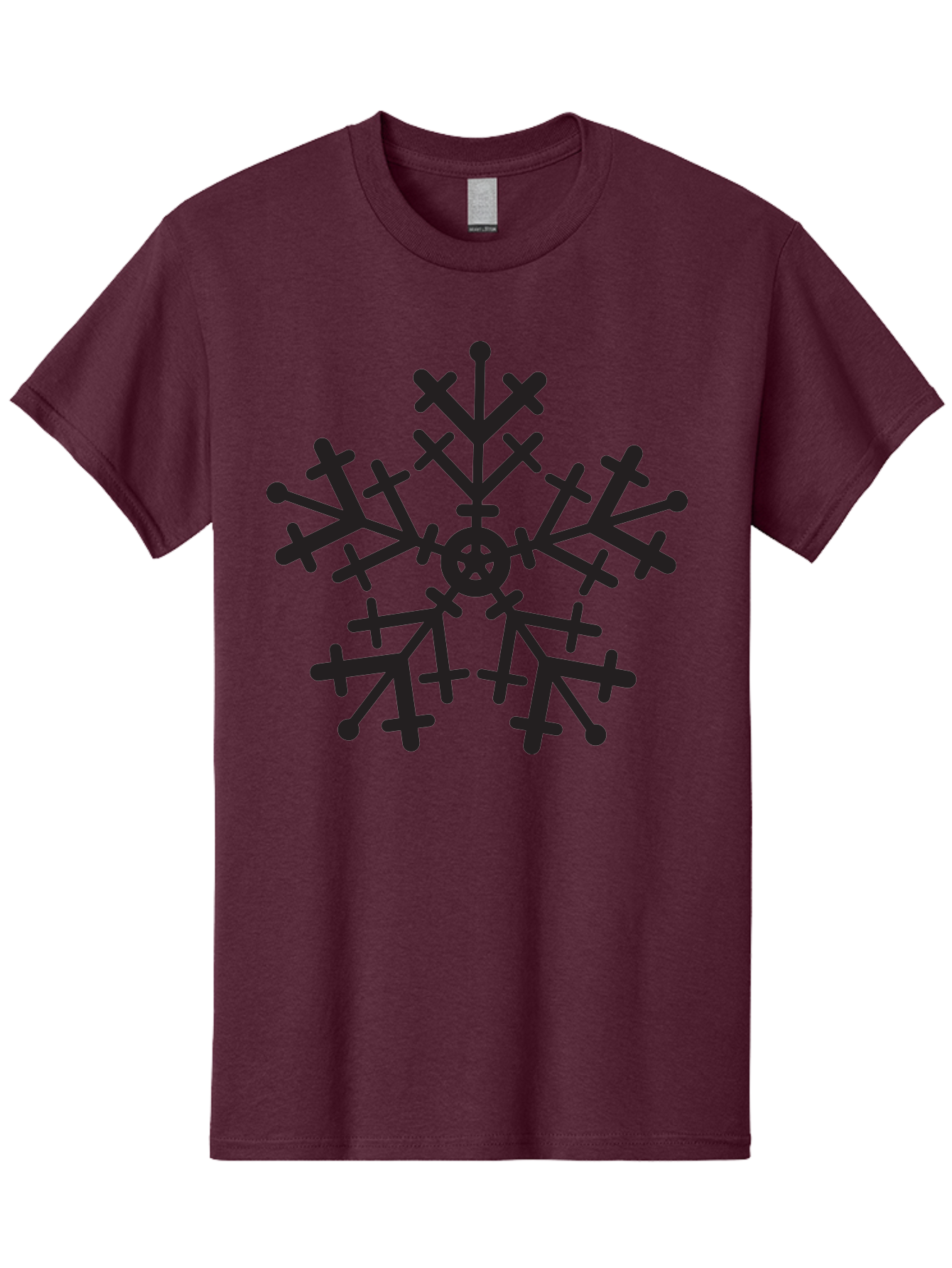 Black-Snowflake Men'S Graphic Tee, 100% Cotton, Comfortable Casual Summer Wear, Machine Washable, Snowflake Design, Winter Wonderland, Frosty Pattern, Symmetrical Shape, Icy Charm, Festive Decoration, Seasonal Symbol, Cold Weather Aac520