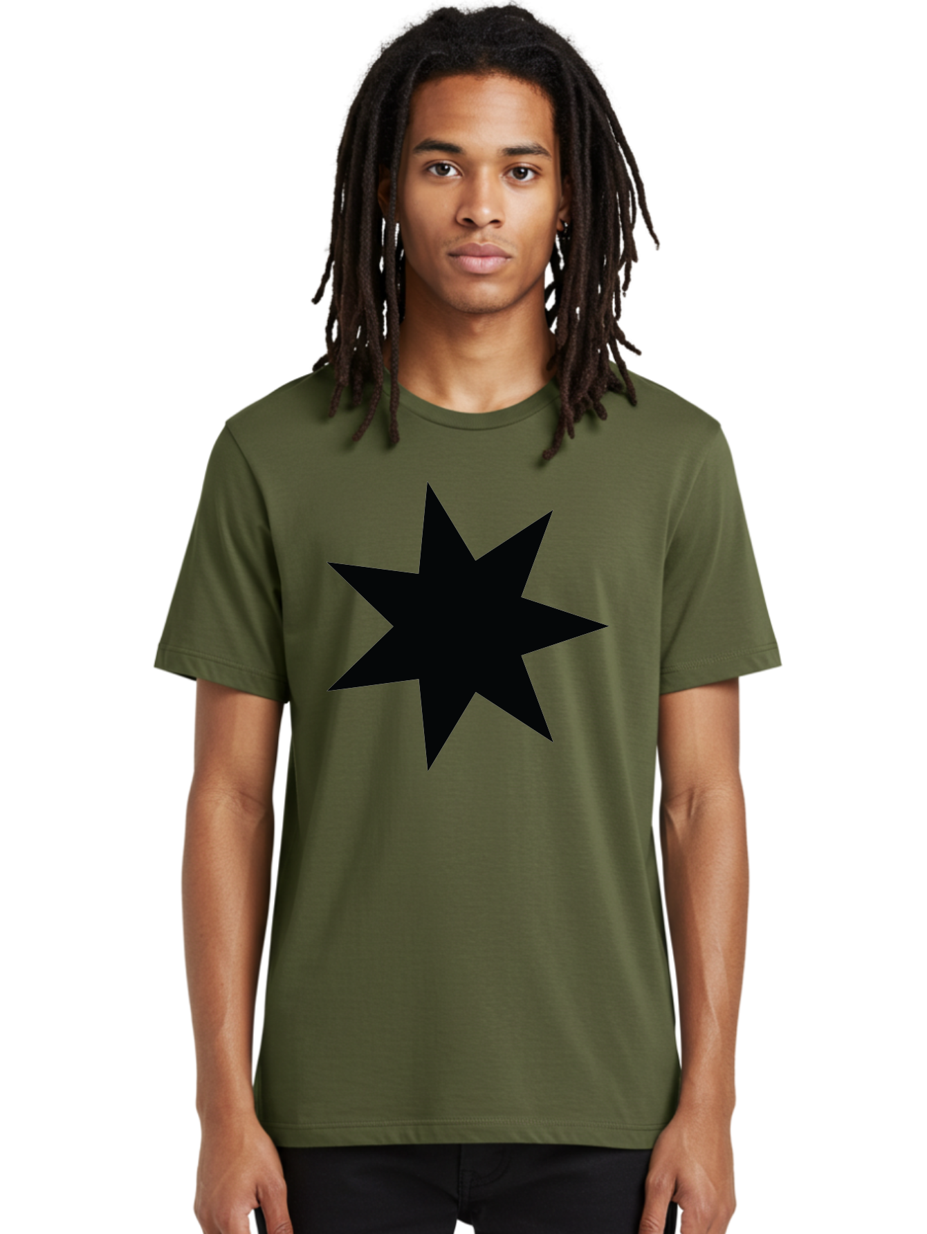 Black-Star-1 Men'S Graphic Tee, 100% Cotton, Comfortable Casual Summer Wear, Machine Washable, Eight Pointed Star, Black Star, Star Graphic, Bold Shape, Geometric Design, Symmetrical Pattern, Star Symbol Aac521