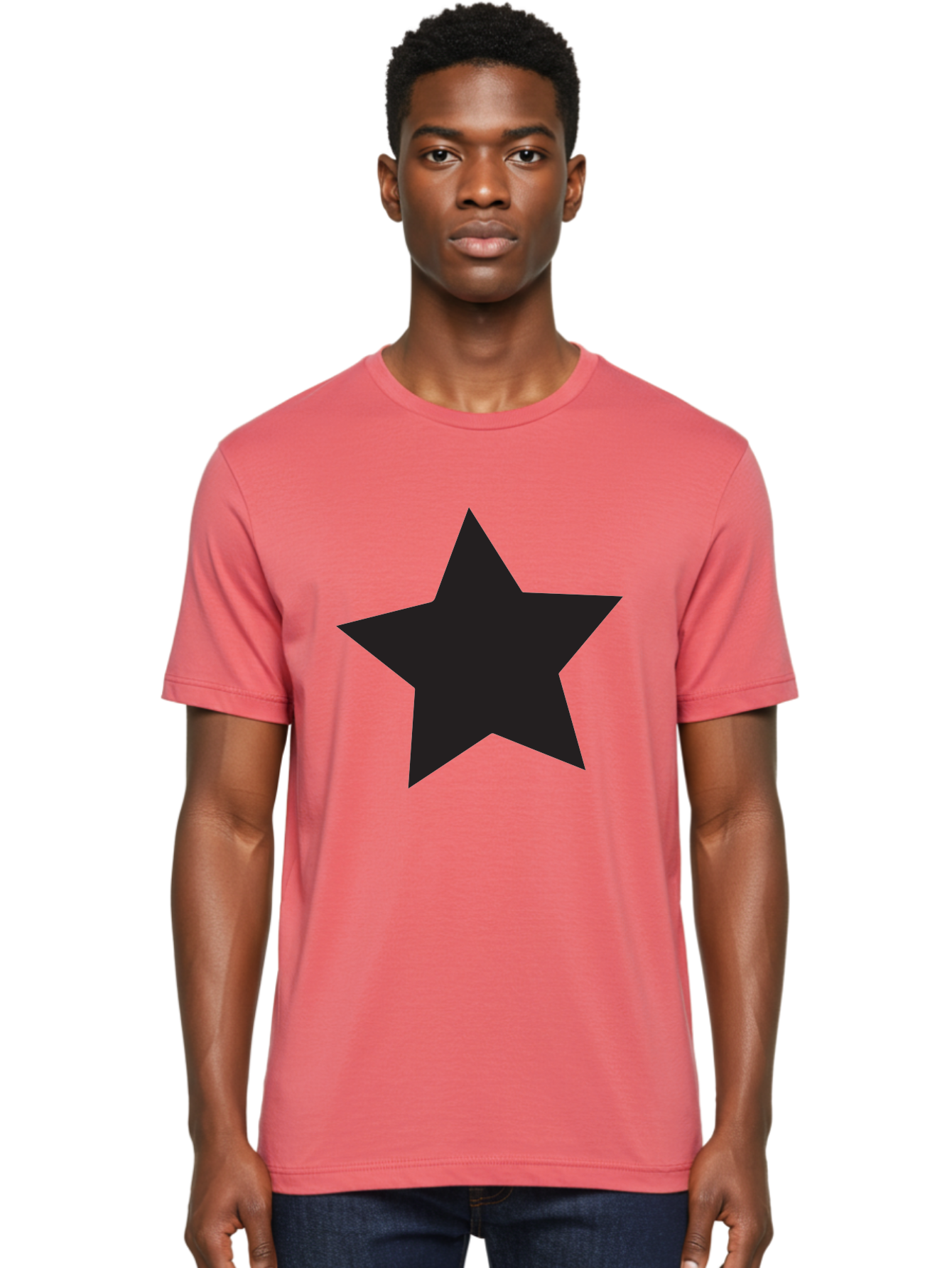 Black-Star Men'S Graphic Tee, 100% Cotton, Comfortable Casual Summer Wear, Machine Washable, Five-Pointed Star, Black Star, Bold Graphic, Simple Design, Minimalist Style, Star Symbol, Iconic Shape Aac522