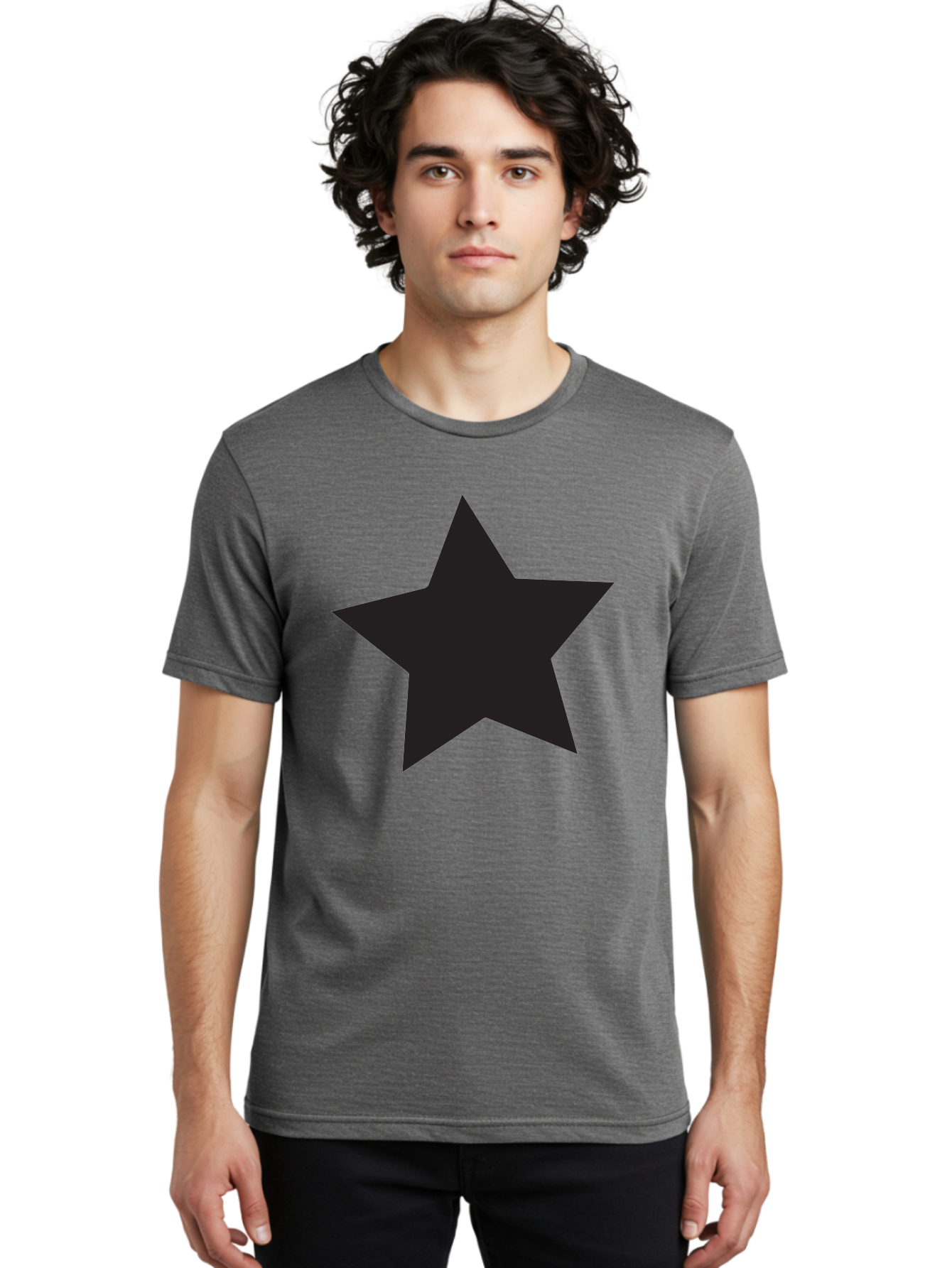 Black-Star Men'S Graphic Tee, 100% Cotton, Comfortable Casual Summer Wear, Machine Washable, Five-Pointed Star, Black Star, Bold Graphic, Simple Design, Minimalist Style, Star Symbol, Iconic Shape Aac522