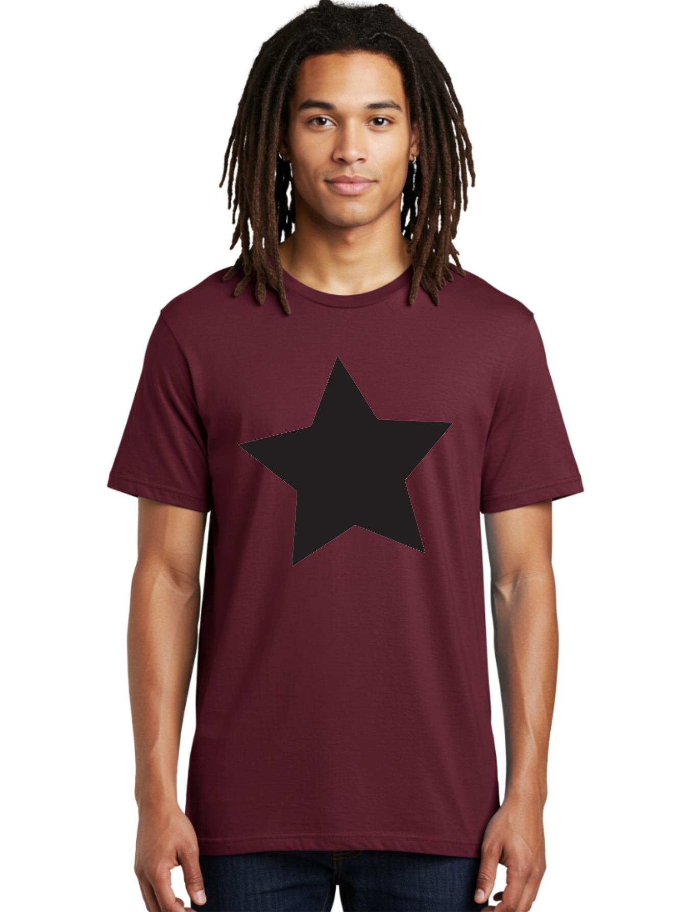 Black-Star Men'S Graphic Tee, 100% Cotton, Comfortable Casual Summer Wear, Machine Washable, Five-Pointed Star, Black Star, Bold Graphic, Simple Design, Minimalist Style, Star Symbol, Iconic Shape Aac522