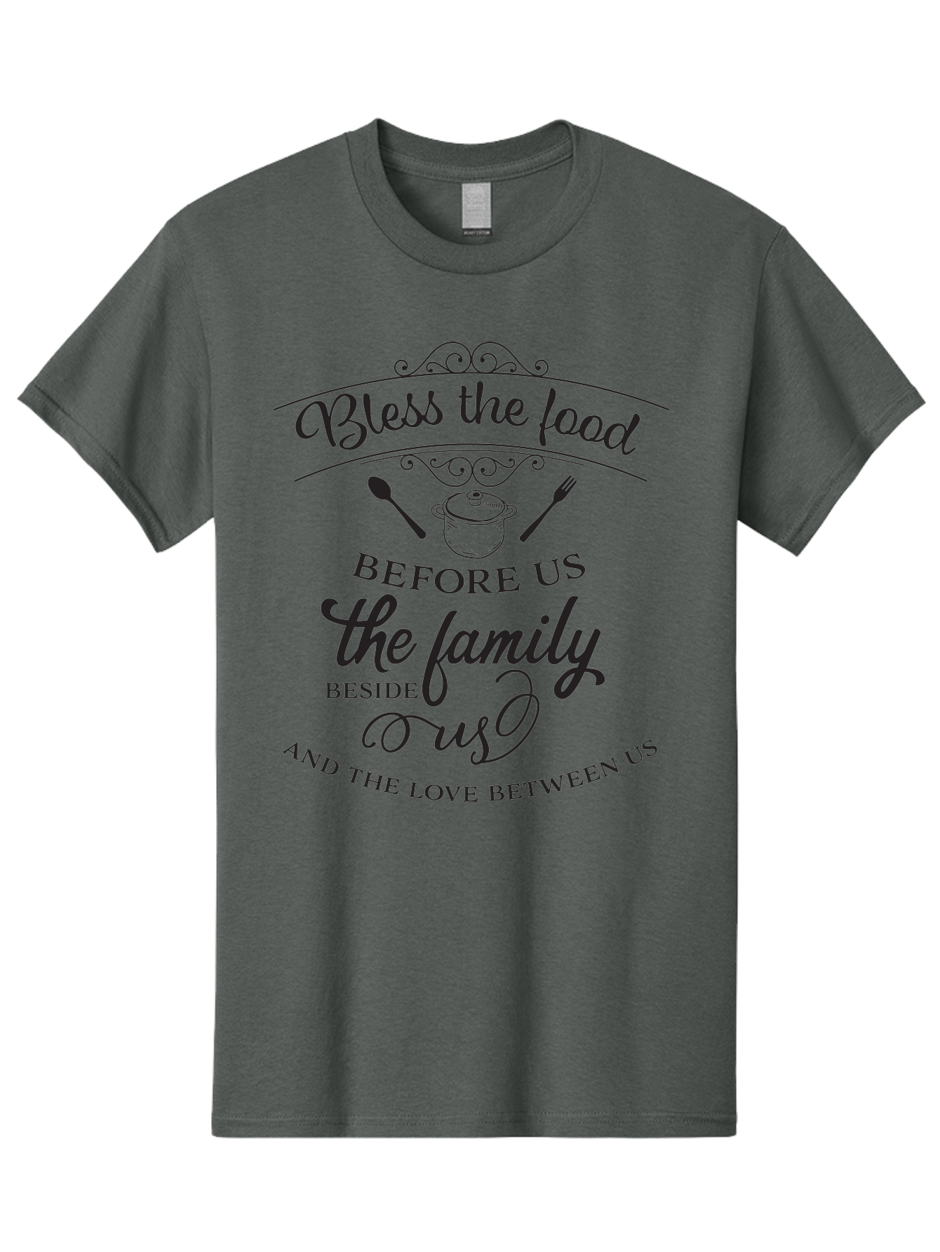 Bless-The-Food Men'S Graphic Tee, 100% Cotton, Comfortable Casual Summer Wear, Machine Washable, Family Dinner Quote, Blessing Before Meal, Gratitude, Love, Family Bonding, Kitchen Decor, Inspirational Quote, Cooking Together, Dinner Time, Aac523