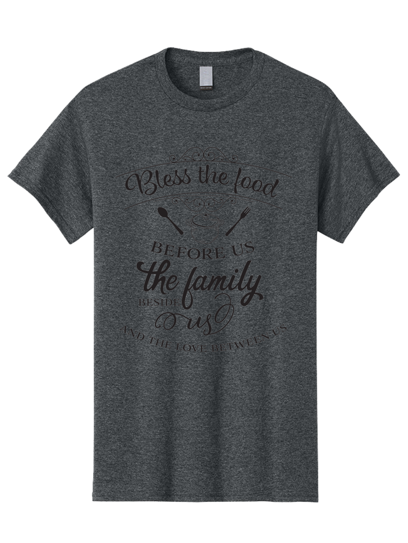 Bless-The-Food Men'S Graphic Tee, 100% Cotton, Comfortable Casual Summer Wear, Machine Washable, Family Dinner Quote, Blessing Before Meal, Gratitude, Love, Family Bonding, Kitchen Decor, Inspirational Quote, Cooking Together, Dinner Time, Aac523
