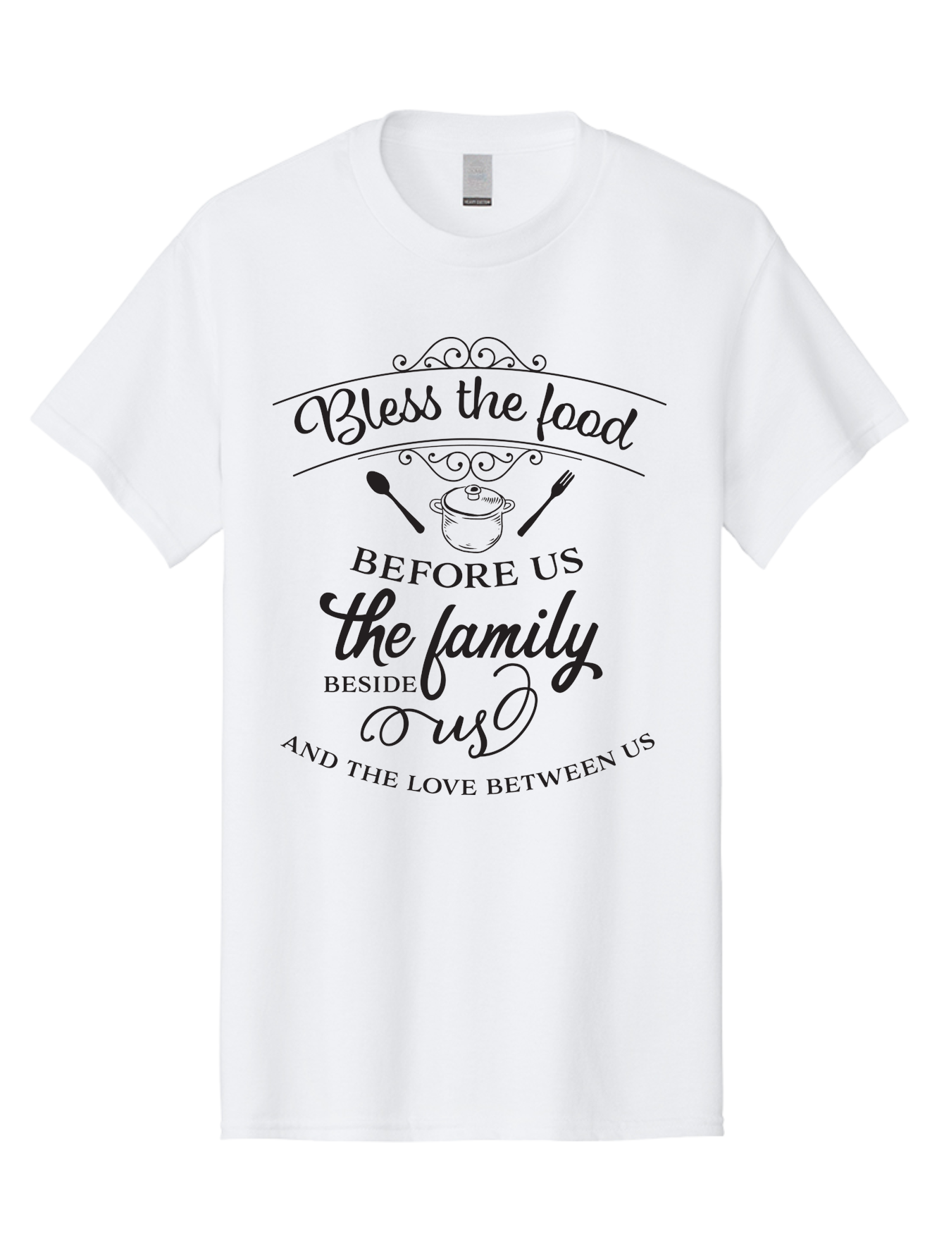 Bless-The-Food Men'S Graphic Tee, 100% Cotton, Comfortable Casual Summer Wear, Machine Washable, Family Dinner Quote, Blessing Before Meal, Gratitude, Love, Family Bonding, Kitchen Decor, Inspirational Quote, Cooking Together, Dinner Time, Aac523