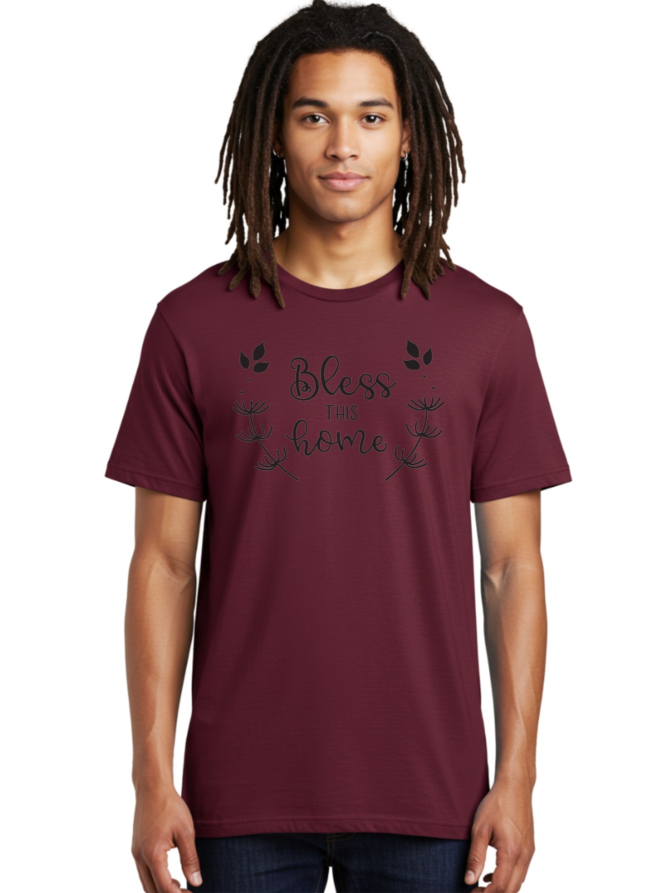 Bless-This-Home Men'S Graphic Tee, 100% Cotton, Comfortable Casual Summer Wear, Machine Washable, Bless This Home, Home Decor, Inspirational Quote, Floral Design, Dandelion Graphics, Home Blessing, Positive Vibes, Wall Art, Motivational Quote, Aac524